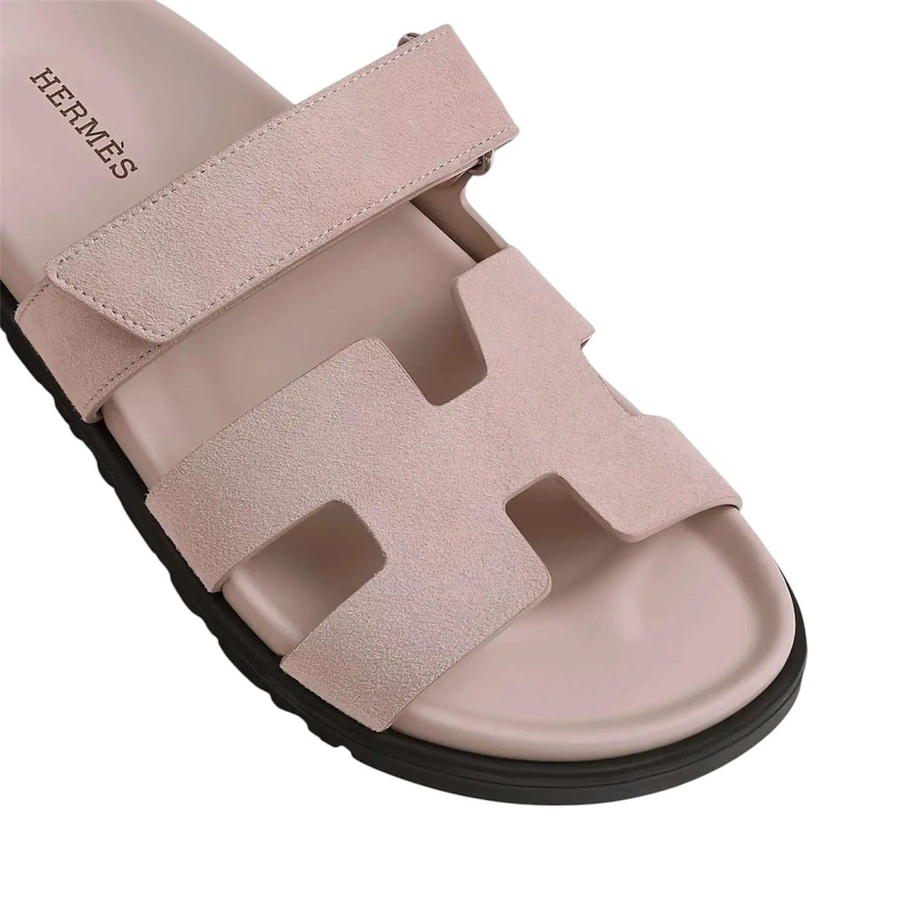 Hermes Chypre Sandals Suede Rose Porcelaine