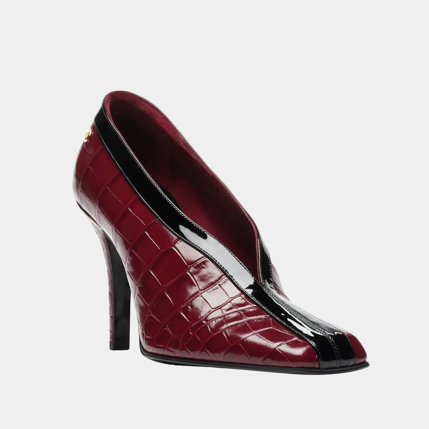 Chanel Crocodile Embossed Pumps Burgundy & Black