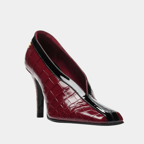 Chanel Crocodile Embossed Pumps Burgundy & Black