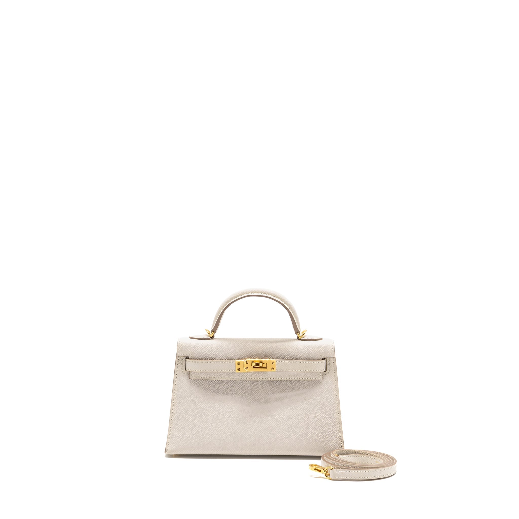 Lorenzia Mini Kelly II Epsom Leather Handbag Gris Pale Gold-Tone Hardware