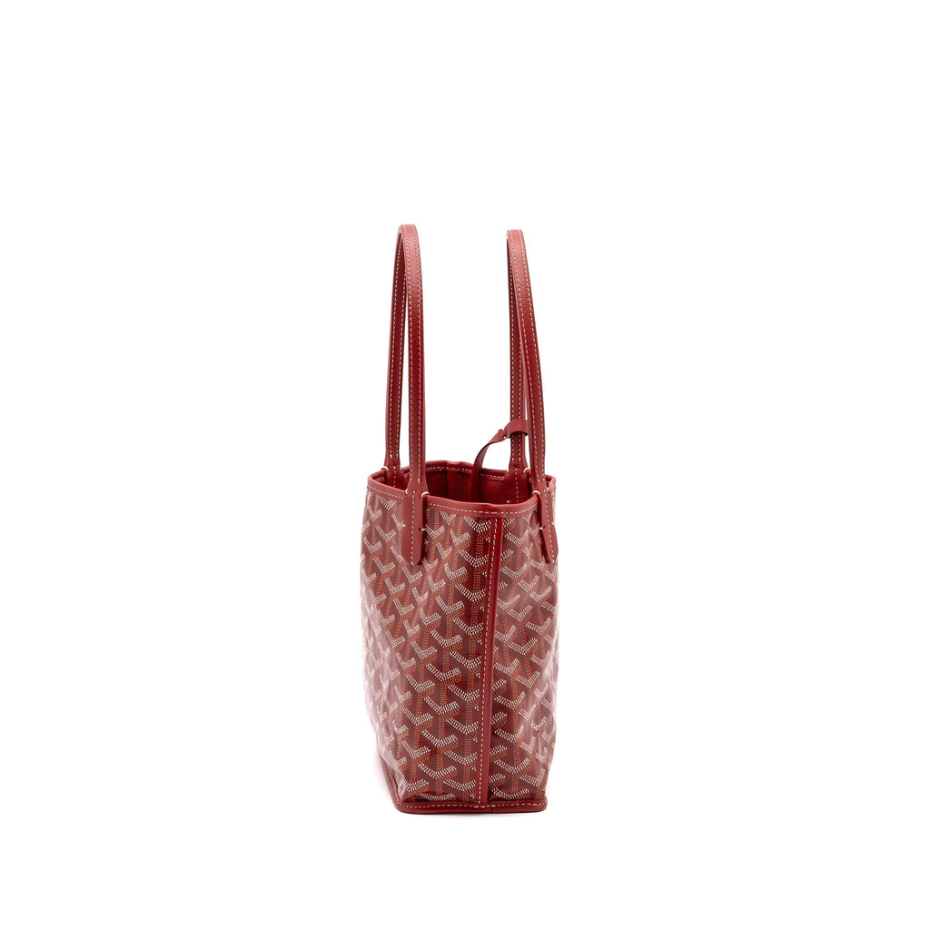 Mini Anjou Canvas Calfskin Tote Bag Red Silver-Tone Hardware