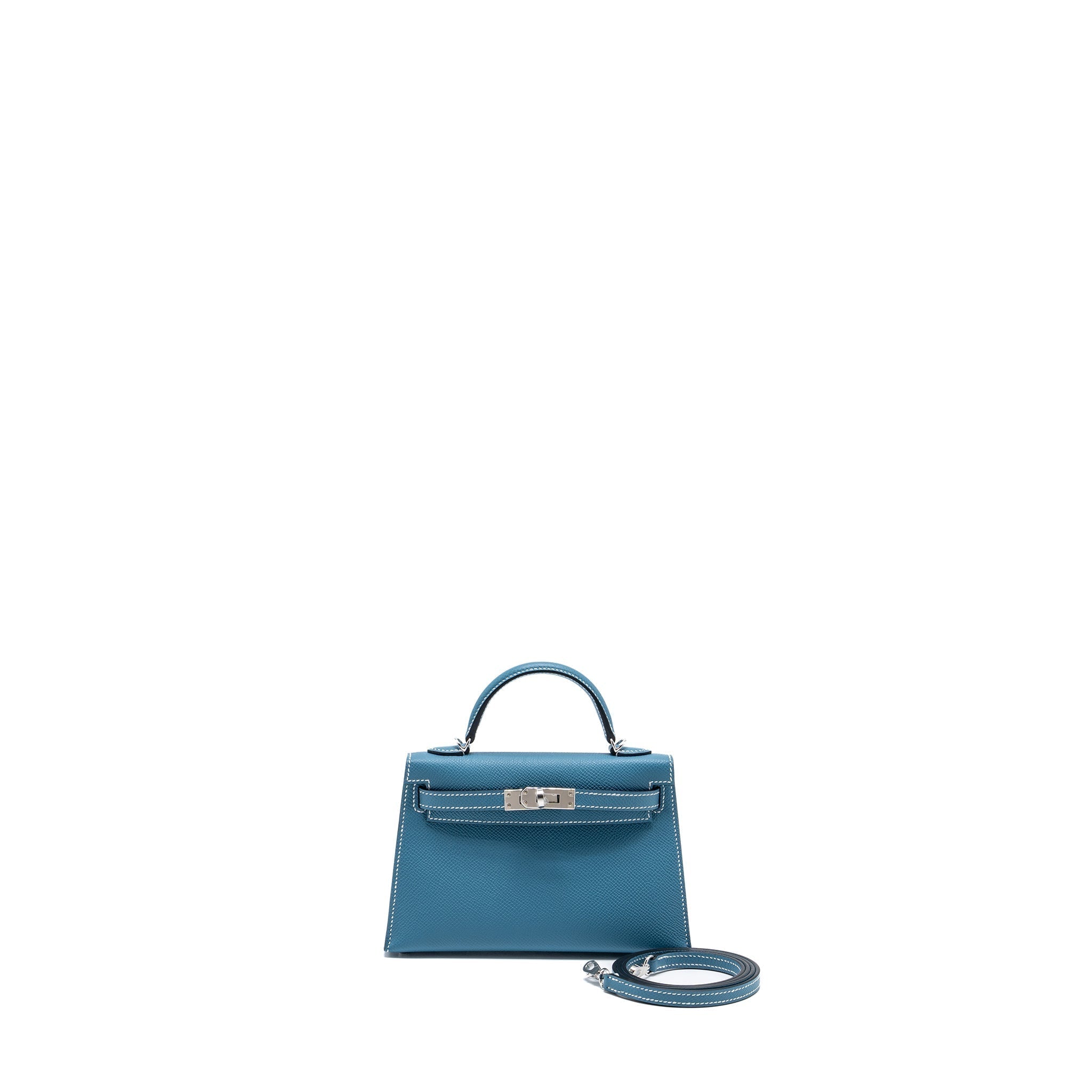 Lorenzia Mini Kelly II Epsom Leather Handbag Blue Jean Silver-Tone Hardware