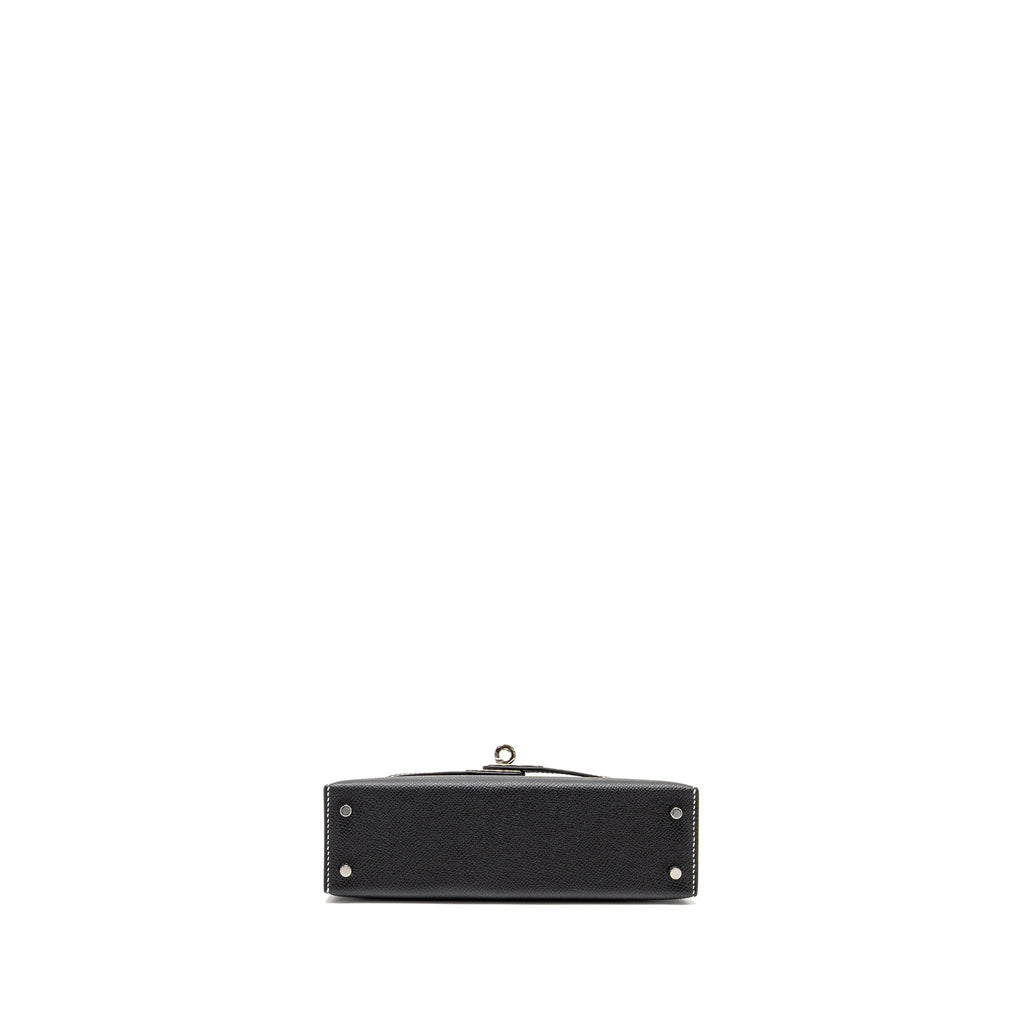 Lorenzia Mini Kelly II Epsom Leather Handbag Black Lime Silver-Tone Hardware
