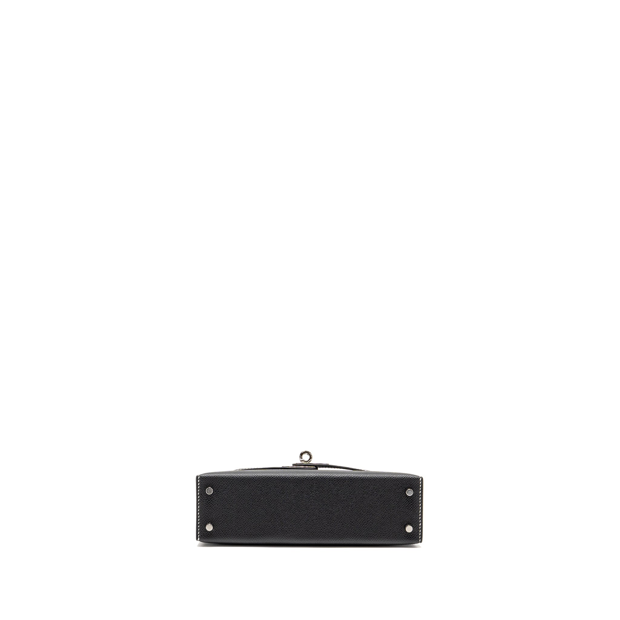 Lorenzia Mini Kelly II Epsom Leather Handbag Black Lime Silver-Tone Hardware