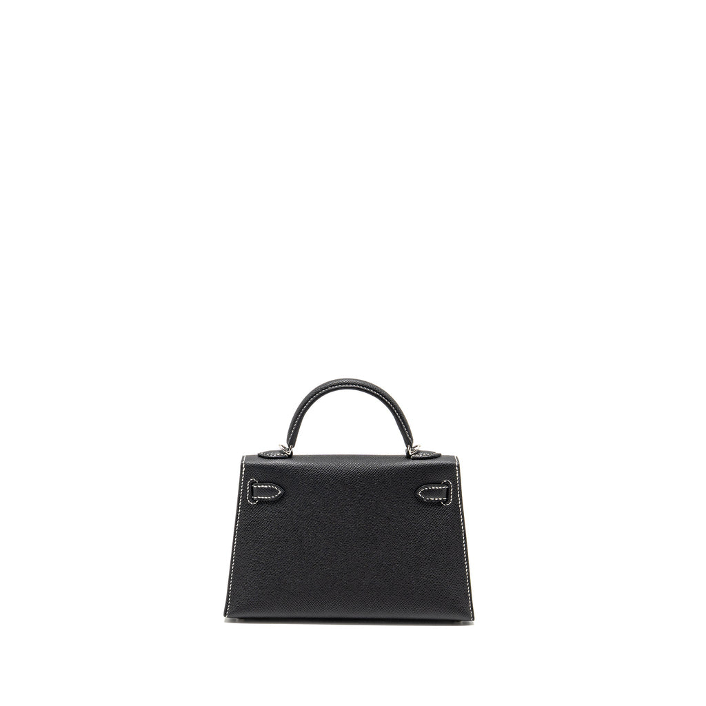 Lorenzia Mini Kelly II Epsom Leather Handbag Black Lime Silver-Tone Hardware