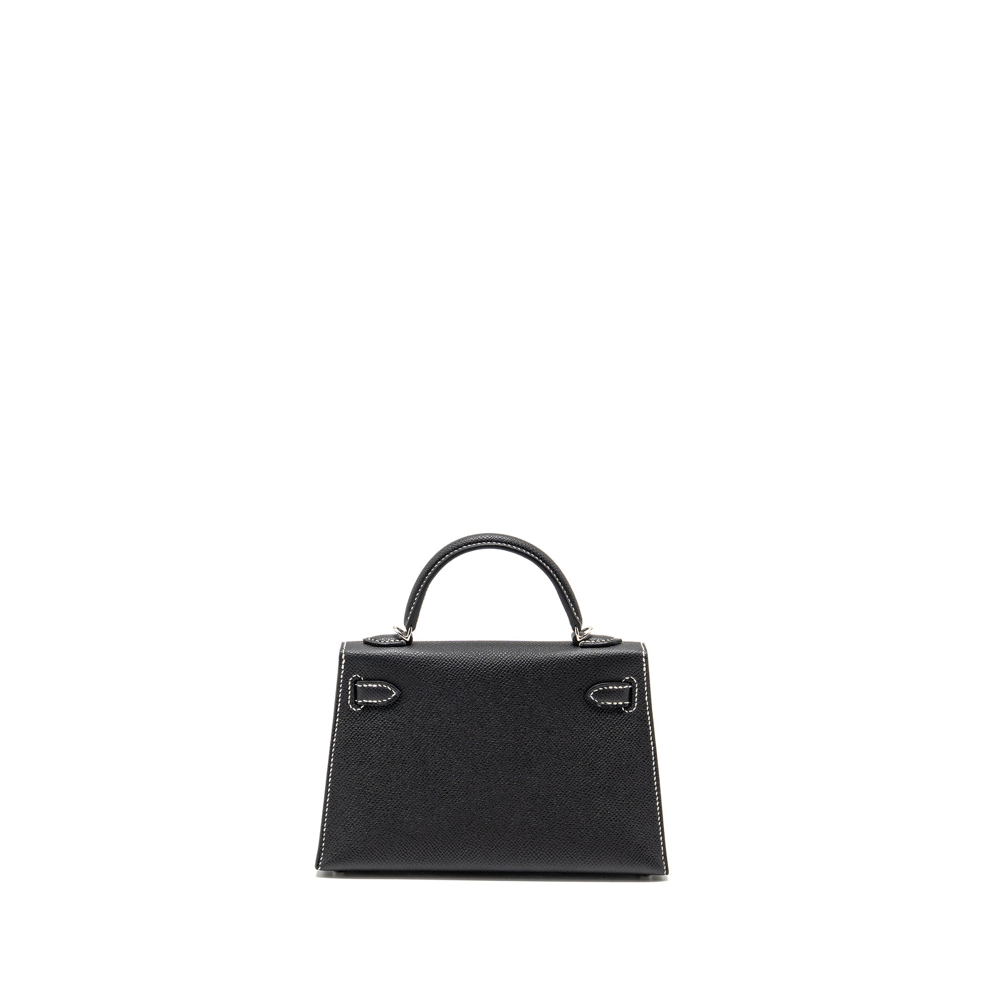 Lorenzia Mini Kelly II Epsom Leather Handbag Black Lime Silver-Tone Hardware