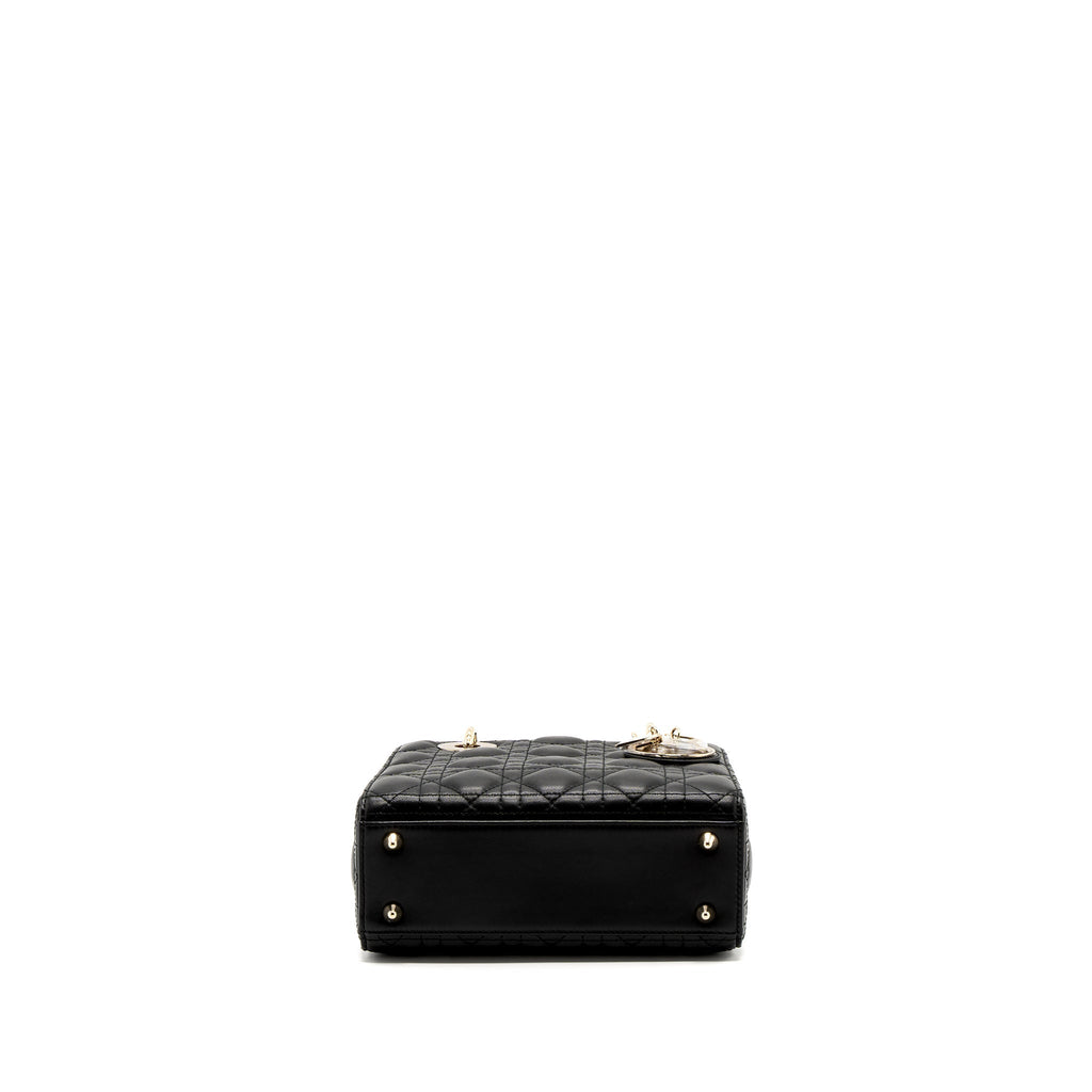 Lorenzia Small Lady Dior Lambskin Handbag Black Light Gold-Tone Hardware