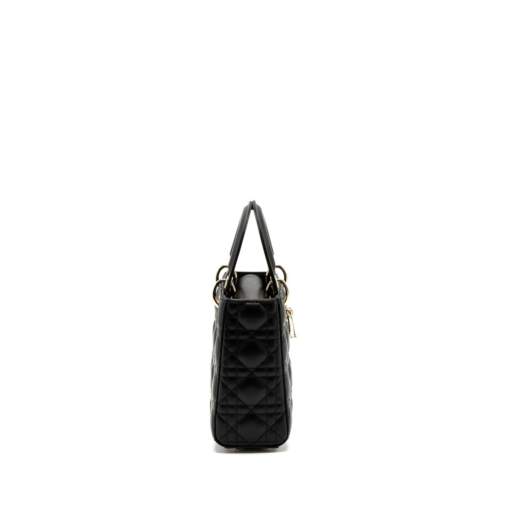 Lorenzia Small Lady Dior Lambskin Handbag Black Light Gold-Tone Hardware