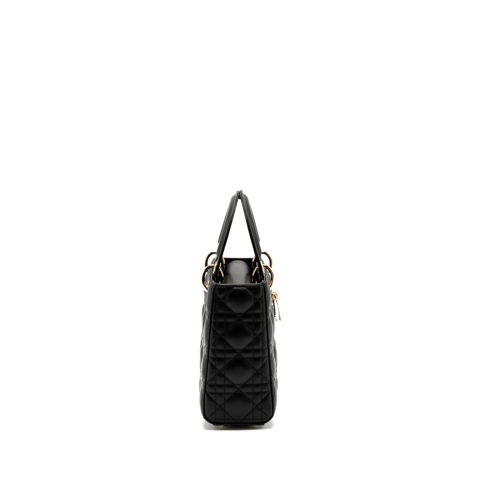 Lorenzia Small Lady Dior Lambskin Handbag Black Light Gold-Tone Hardware