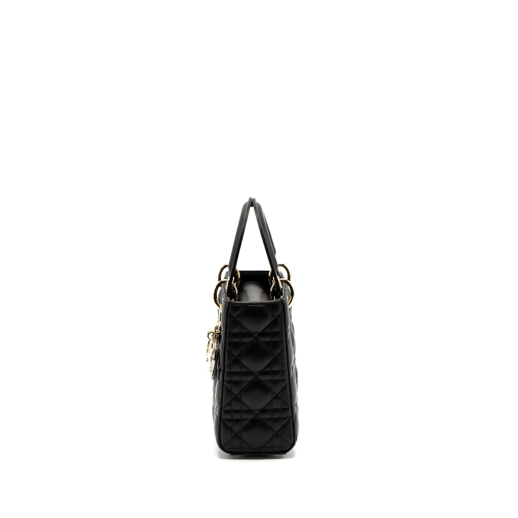 Lorenzia Small Lady Dior Lambskin Handbag Black Light Gold-Tone Hardware