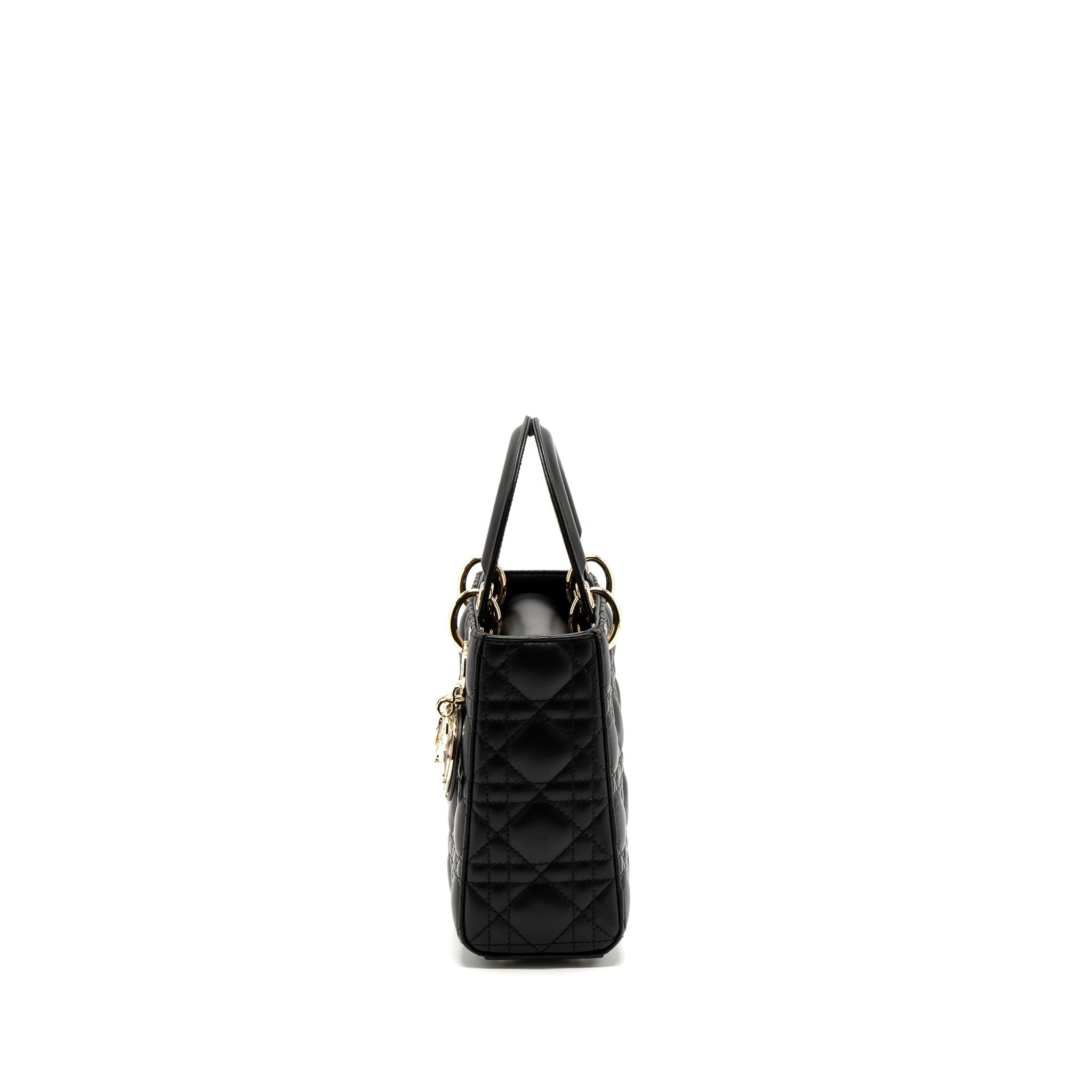 Lorenzia Small Lady Dior Lambskin Handbag Black Light Gold-Tone Hardware