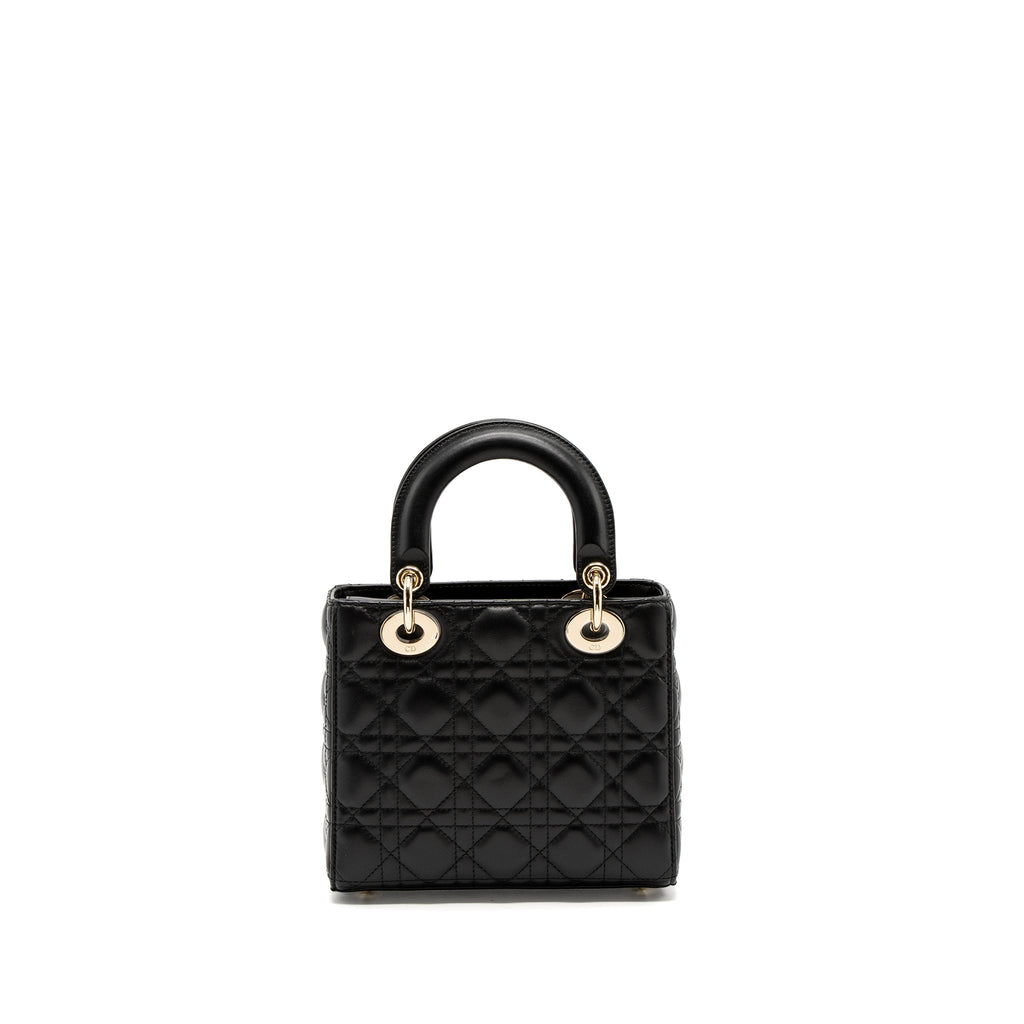 Lorenzia Small Lady Dior Lambskin Handbag Black Light Gold-Tone Hardware