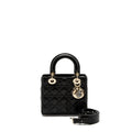 Lorenzia Small Lady Dior Lambskin Handbag Black Light Gold-Tone Hardware