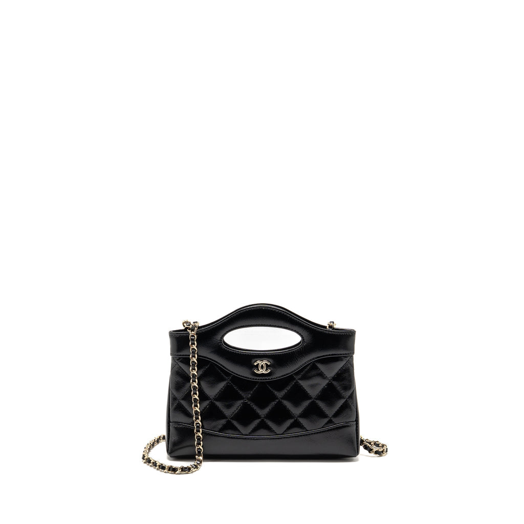Mini 31 Clutch With Chain Shiny Lambskin Leather Black Light Gold-Tone Hardware