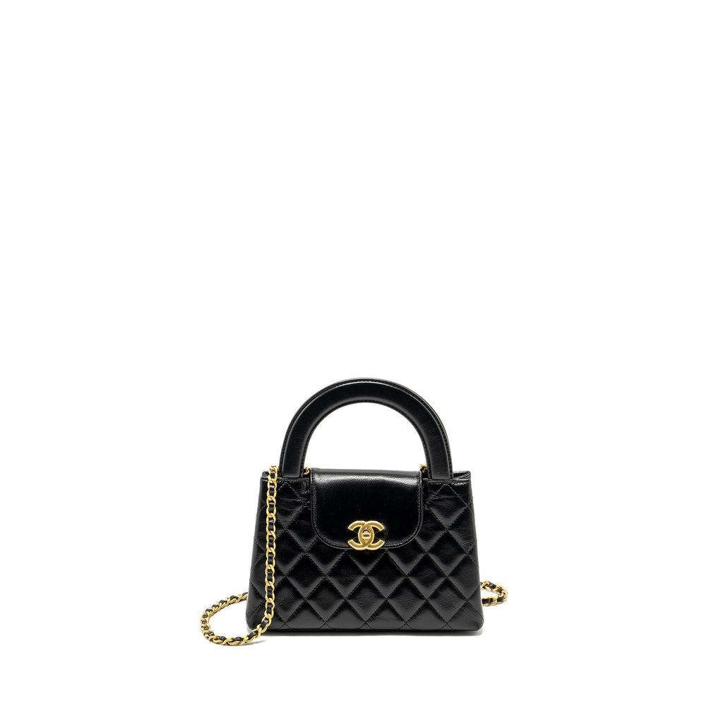 Chanel Mini Kelly Shopping Tote Bag Calfskin Black Gold-Tone Hardware