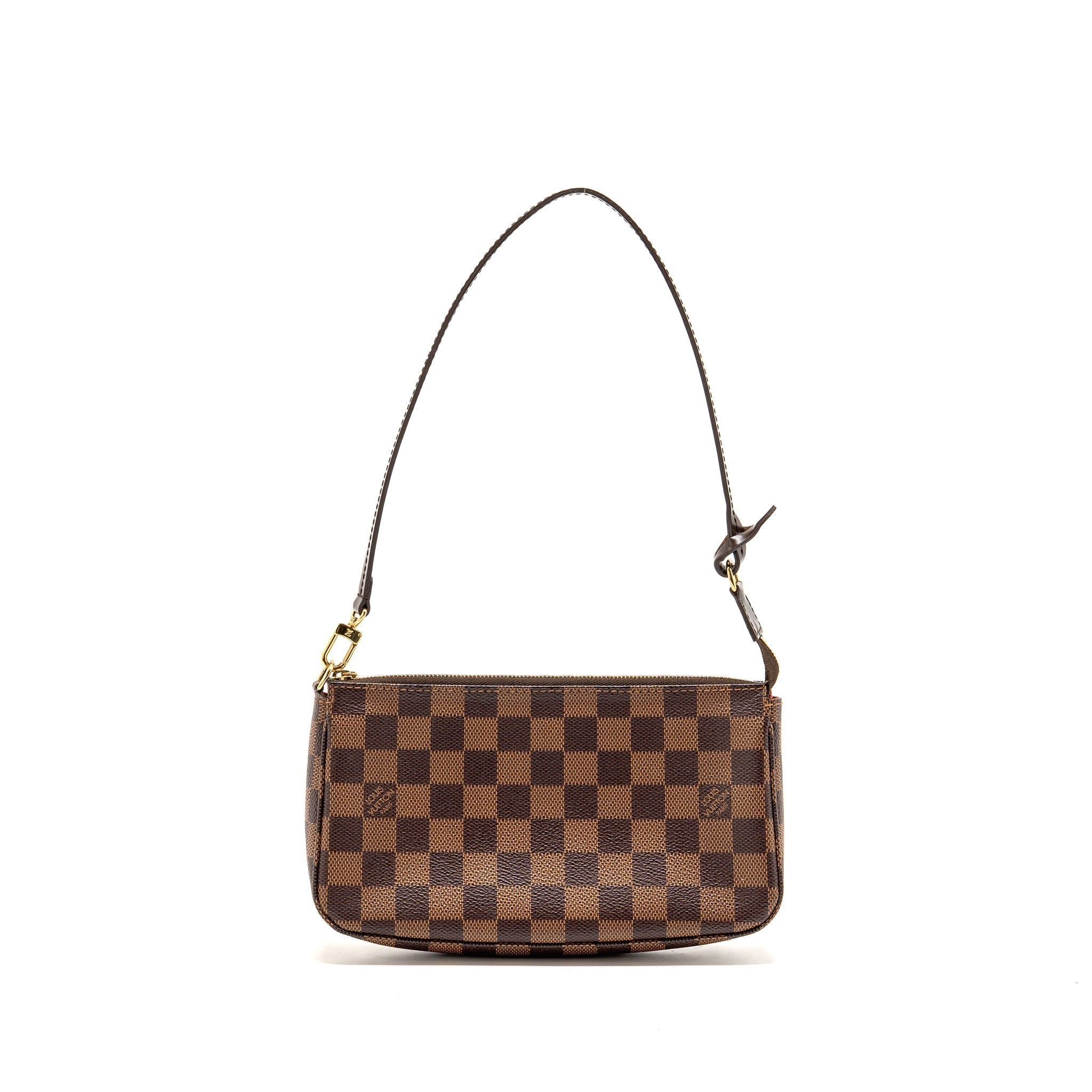 Pochette Accessoires Damier Ebene Canvas Shoulder Bag Gold-Tone Hardware