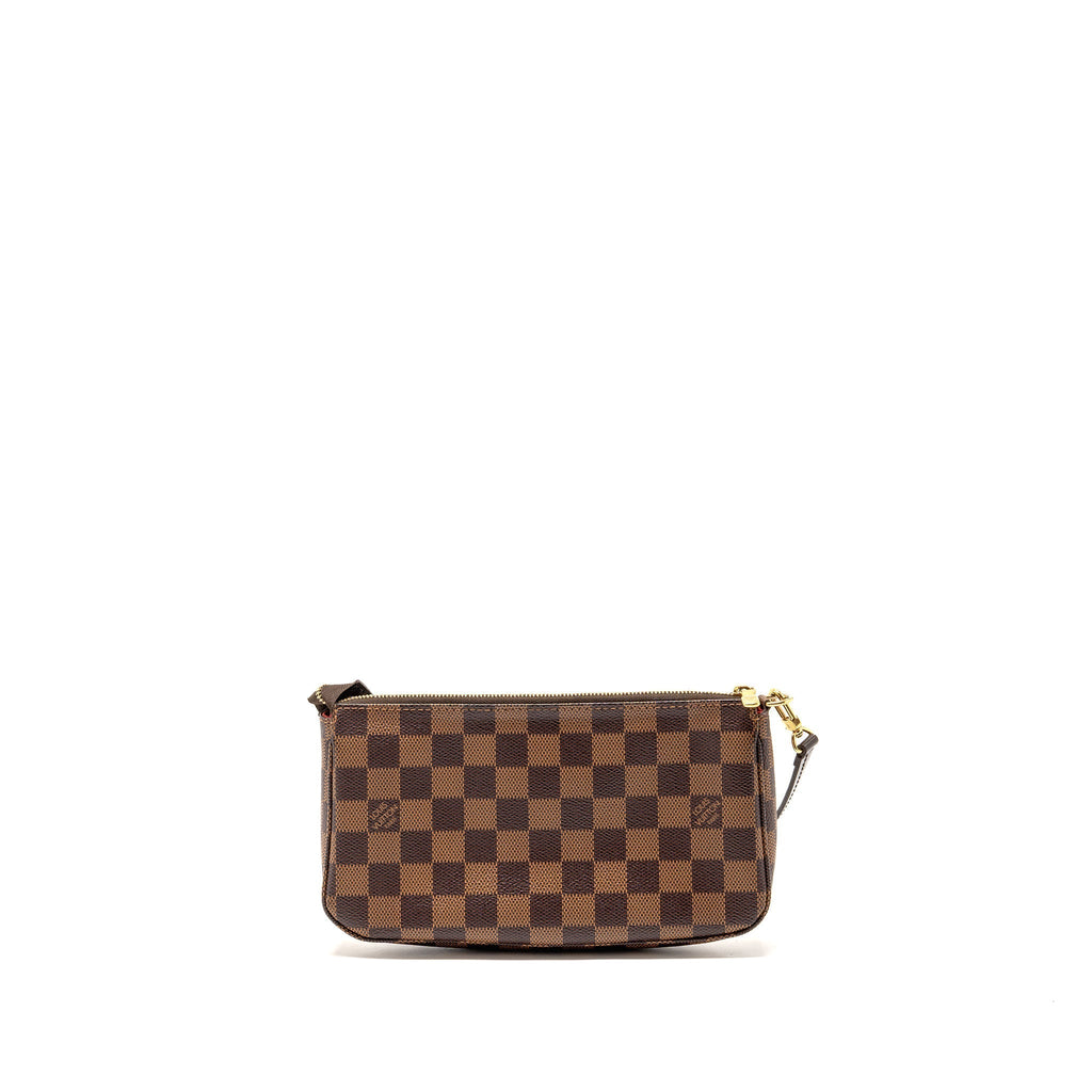 Pochette Accessoires Damier Ebene Canvas Shoulder Bag Gold-Tone Hardware