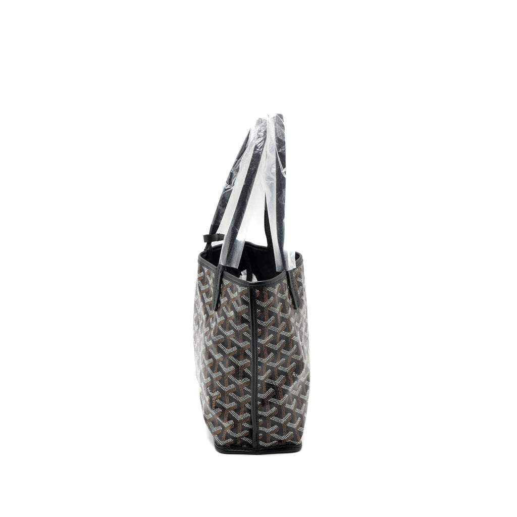 Lorenzia Mini Anjou Tote Bag Canvas Calfskin Black Silver-Tone Hardware