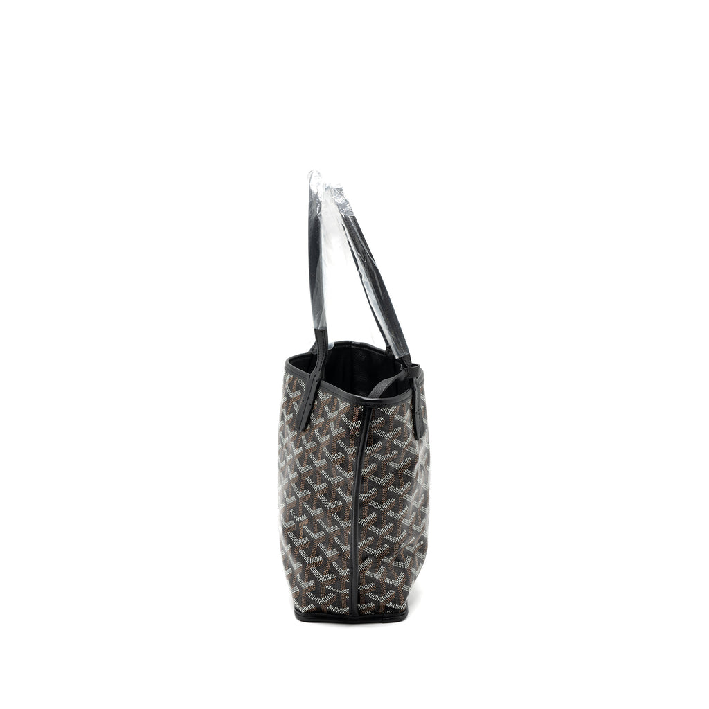 Lorenzia Mini Anjou Tote Bag Canvas Calfskin Black Silver-Tone Hardware