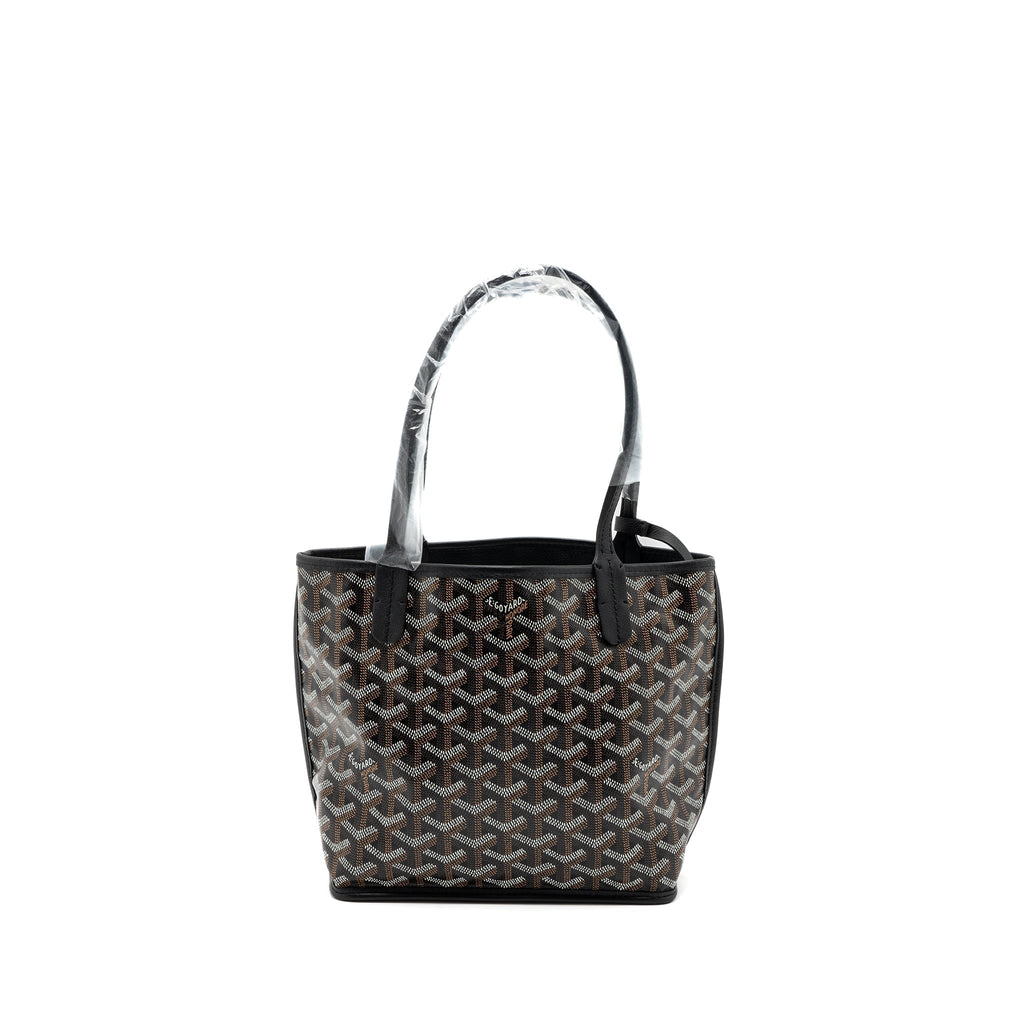 Lorenzia Mini Anjou Tote Bag Canvas Calfskin Black Silver-Tone Hardware