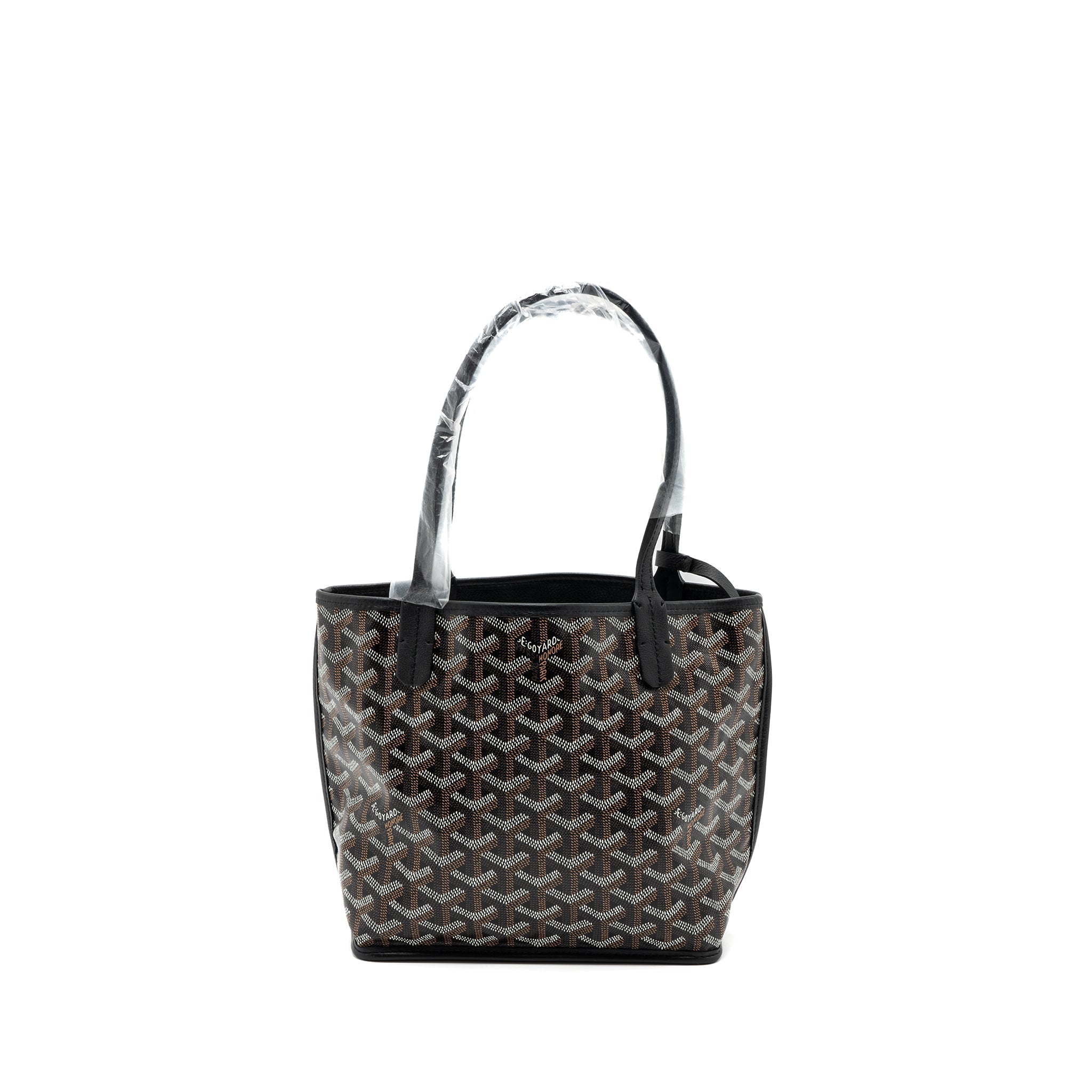 Lorenzia Mini Anjou Tote Bag Canvas Calfskin Black Silver-Tone Hardware