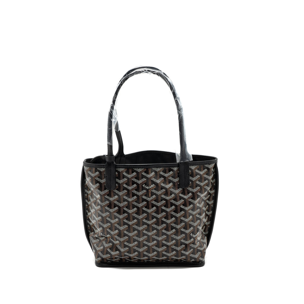 Lorenzia Mini Anjou Tote Bag Canvas Calfskin Black Silver-Tone Hardware