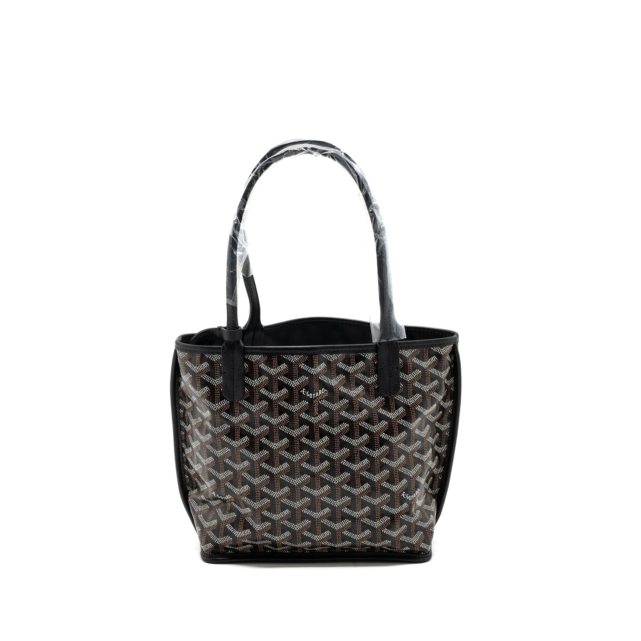Lorenzia Mini Anjou Tote Bag Canvas Calfskin Black Silver-Tone Hardware