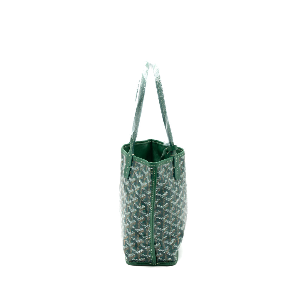 Lorenzia Mini Anjou Tote Bag Canvas Calfskin Green Silver-Tone Hardware