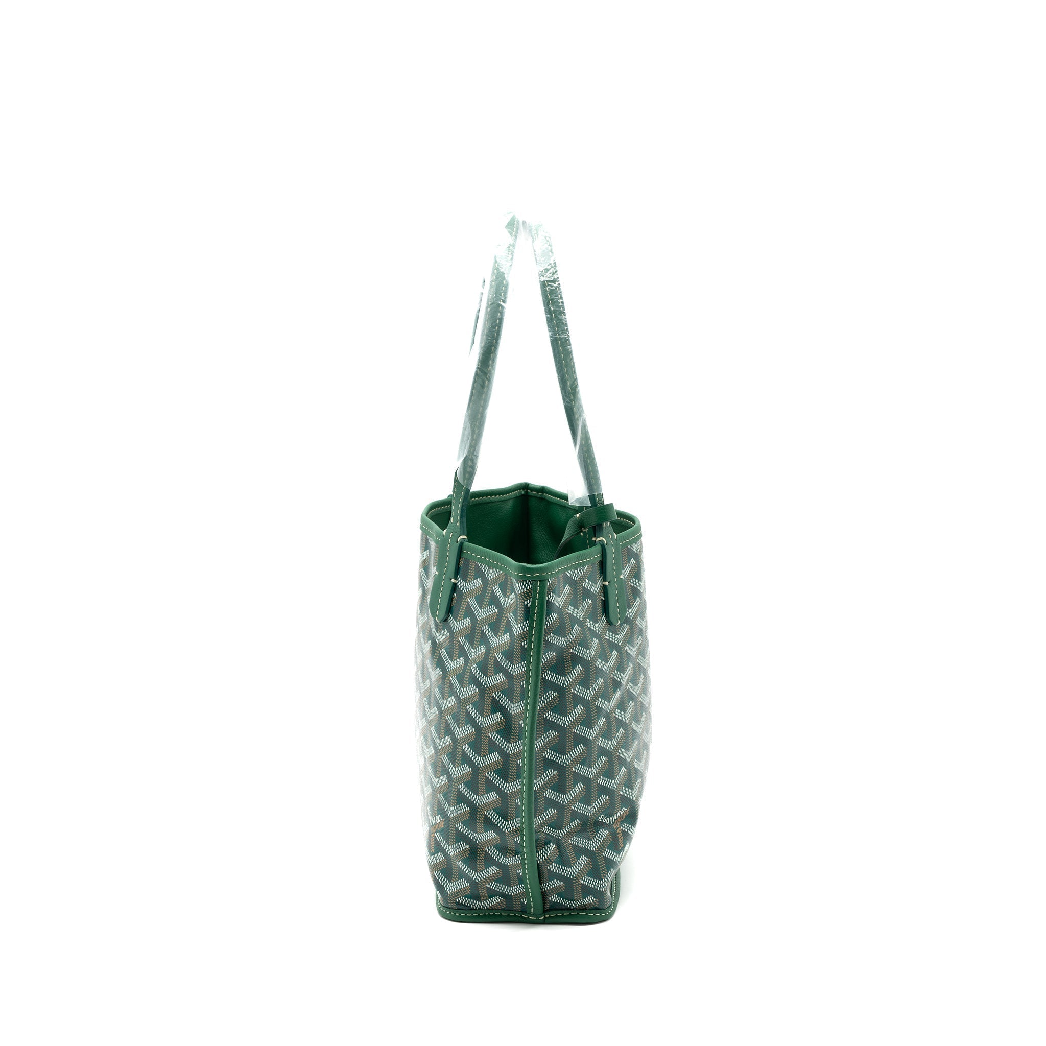 Lorenzia Mini Anjou Tote Bag Canvas Calfskin Green Silver-Tone Hardware