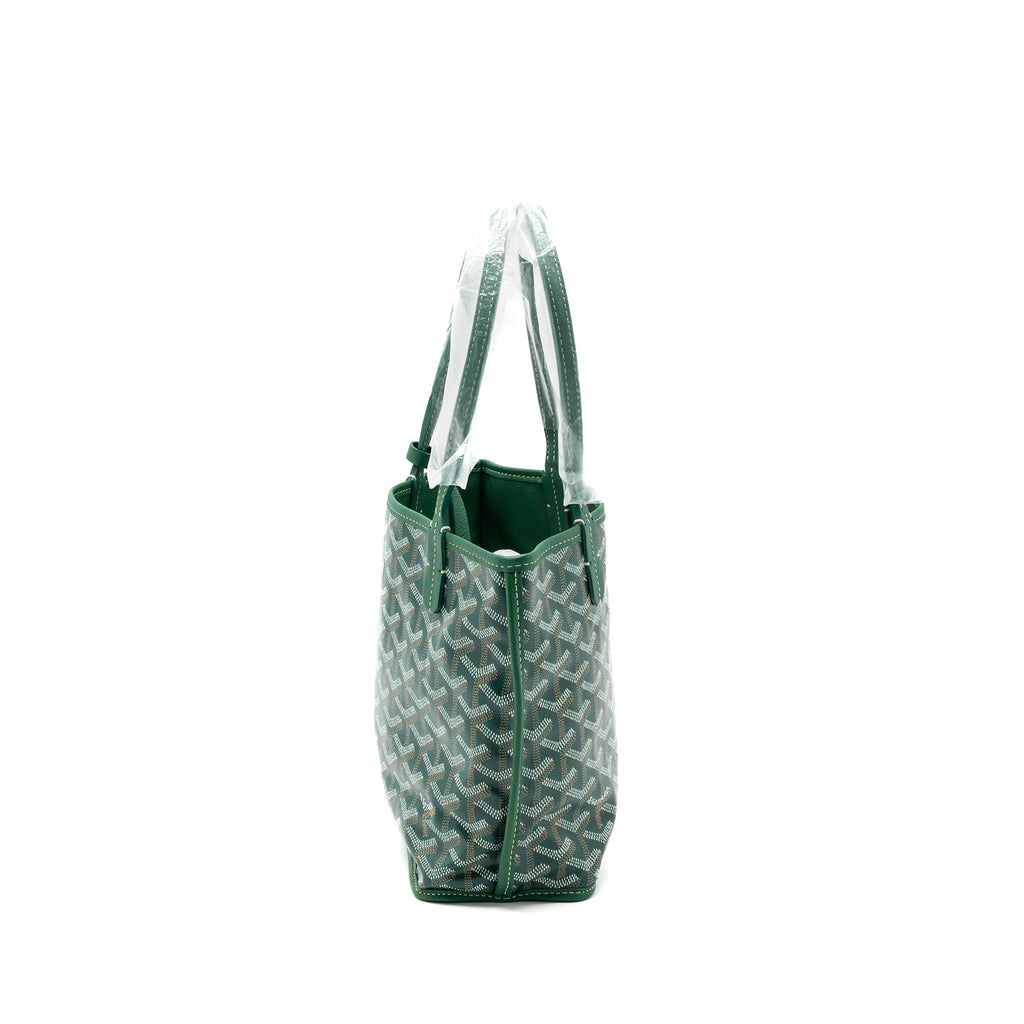 Lorenzia Mini Anjou Tote Bag Canvas Calfskin Green Silver-Tone Hardware