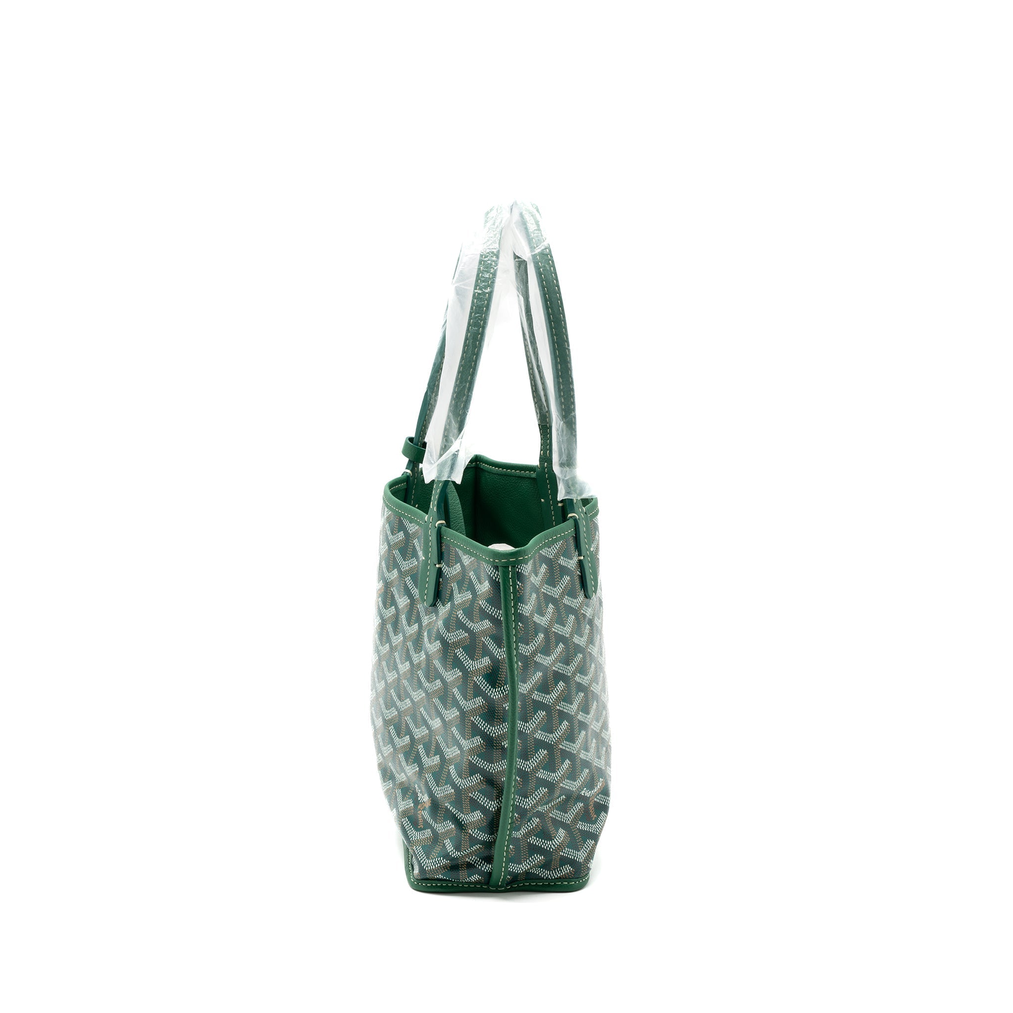 Lorenzia Mini Anjou Tote Bag Canvas Calfskin Green Silver-Tone Hardware