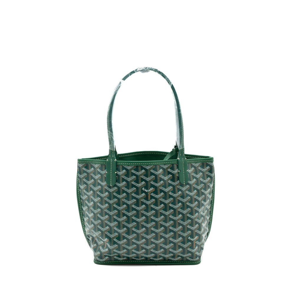 Lorenzia Mini Anjou Tote Bag Canvas Calfskin Green Silver-Tone Hardware