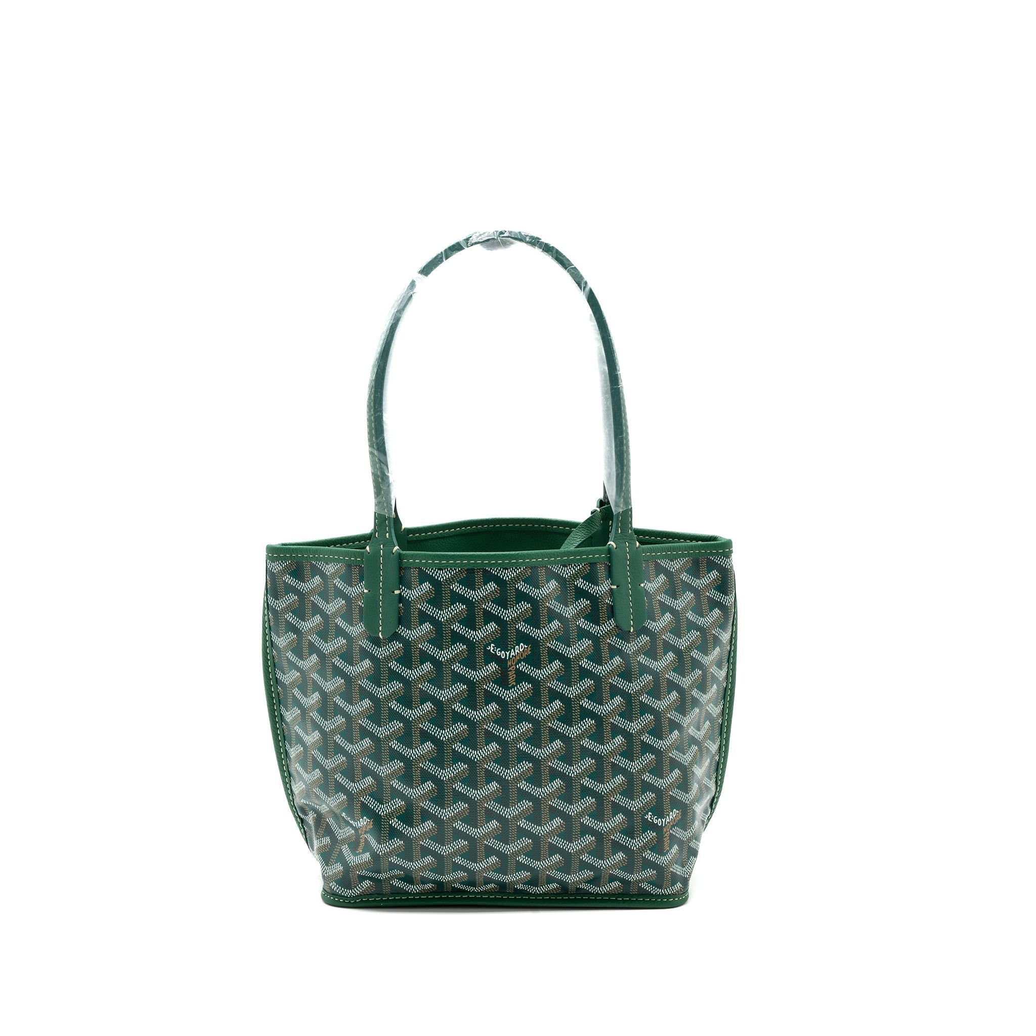 Lorenzia Mini Anjou Tote Bag Canvas Calfskin Green Silver-Tone Hardware