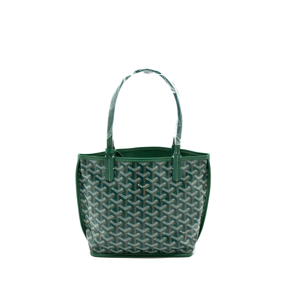 Lorenzia Mini Anjou Tote Bag Canvas Calfskin Green Silver-Tone Hardware