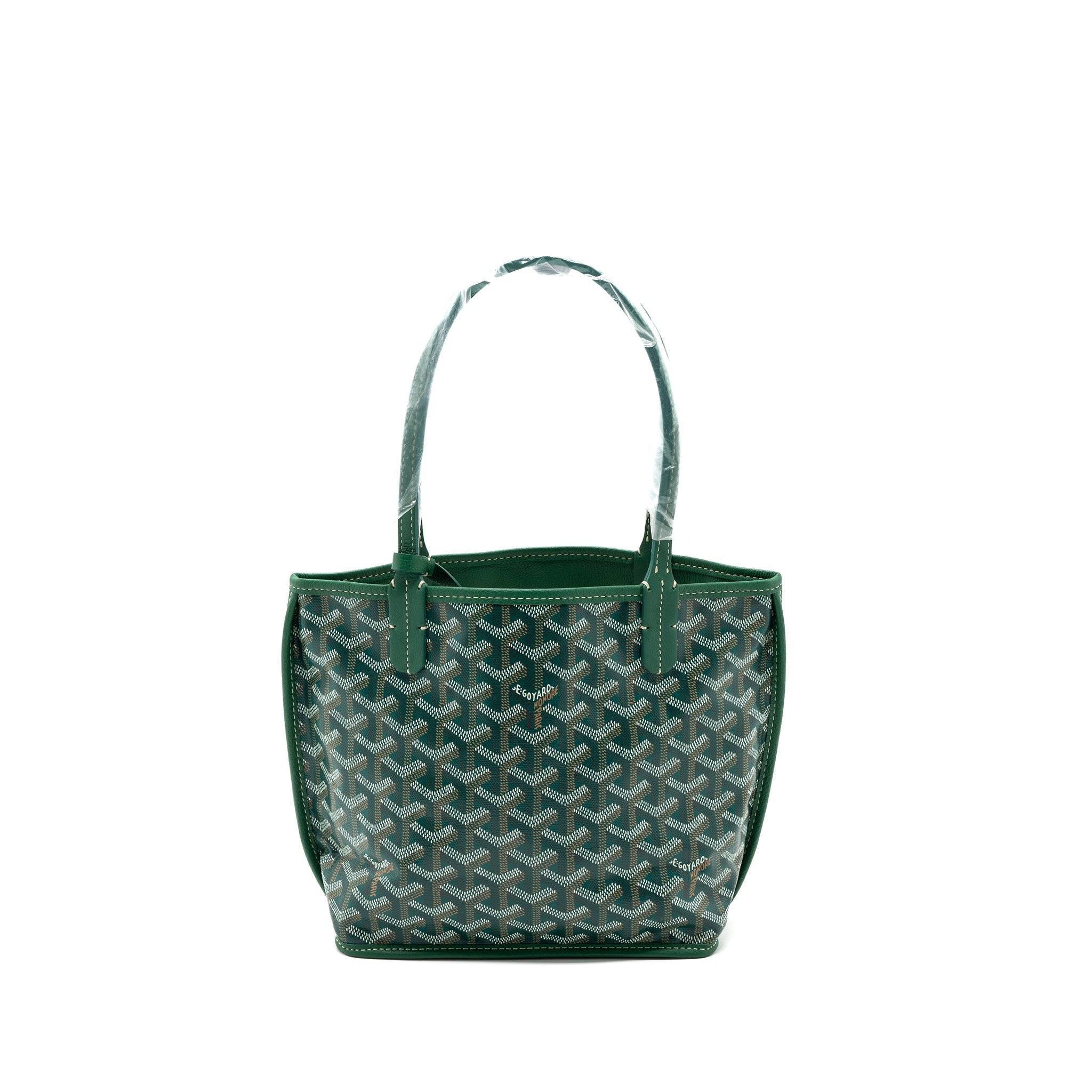 Lorenzia Mini Anjou Tote Bag Canvas Calfskin Green Silver-Tone Hardware