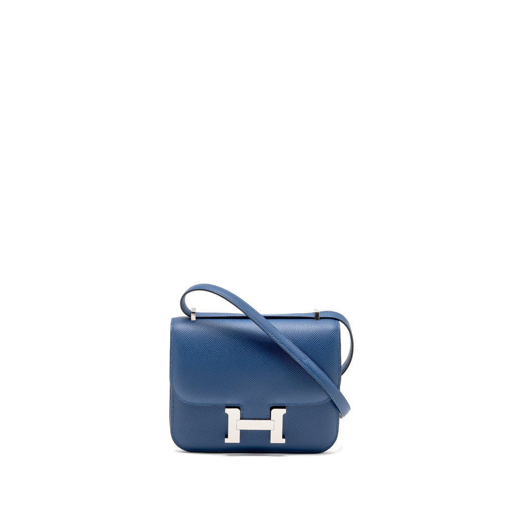 Lorenzia Mini Constance Bag Epsom Leather Bleu Tie Silver-Tone Hardware