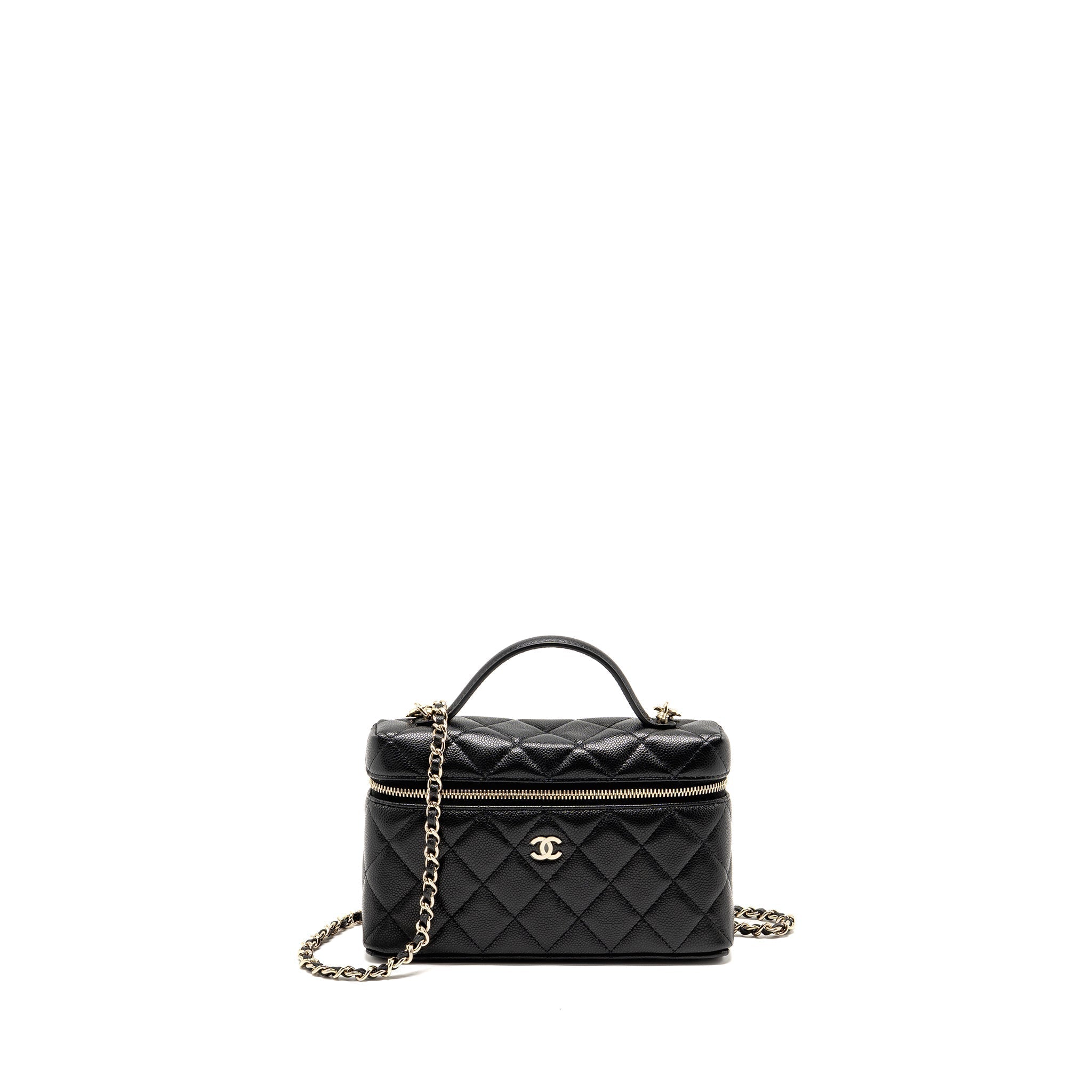 Lorenzia CC Top Handle Vanity With Chain Caviar Leather Black Light Gold-Tone Hardware