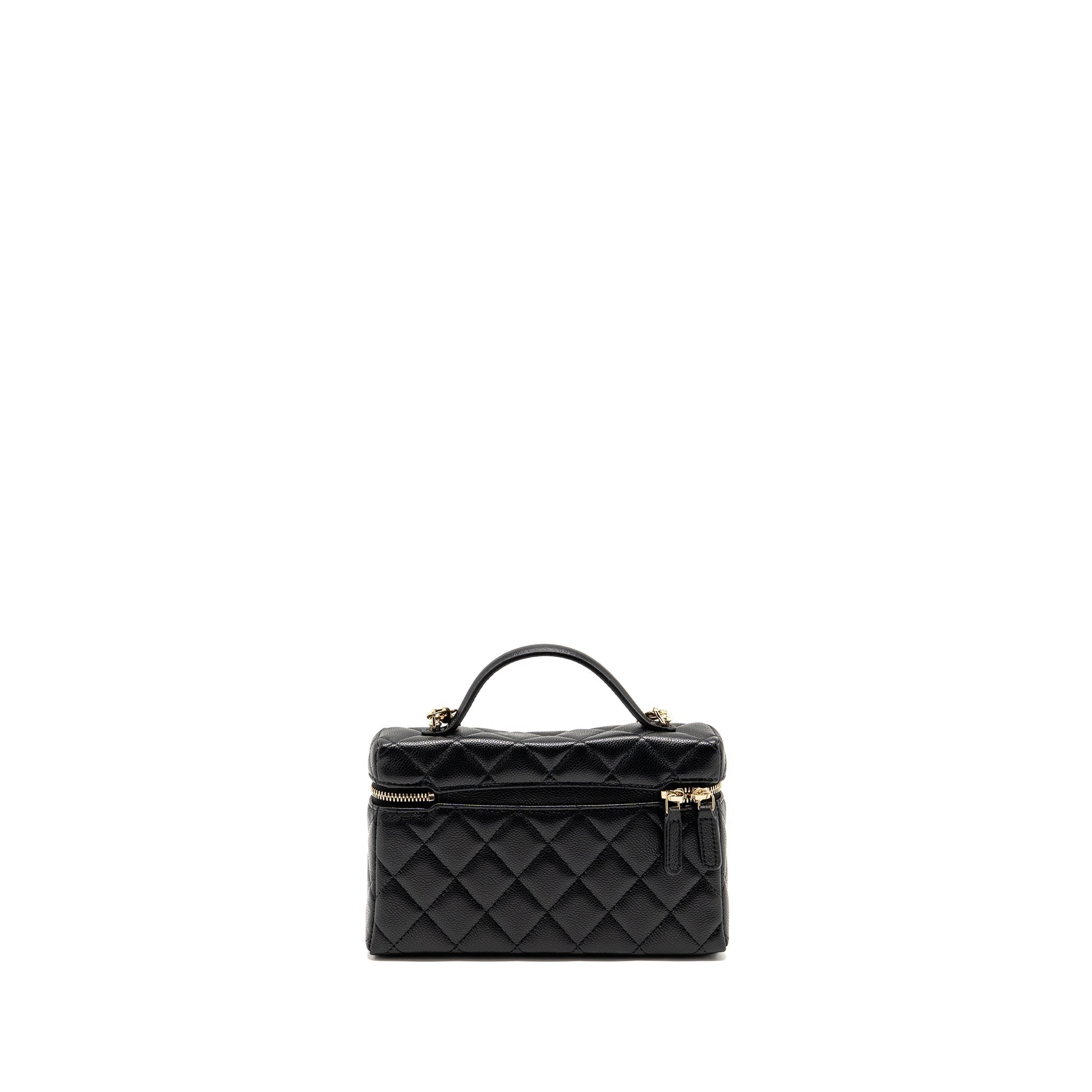 Lorenzia CC Top Handle Vanity With Chain Caviar Leather Black Light Gold-Tone Hardware