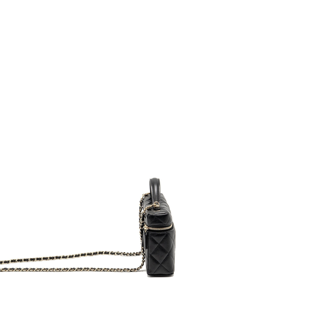 Lorenzia CC Top Handle Vanity With Chain Caviar Leather Black Light Gold-Tone Hardware