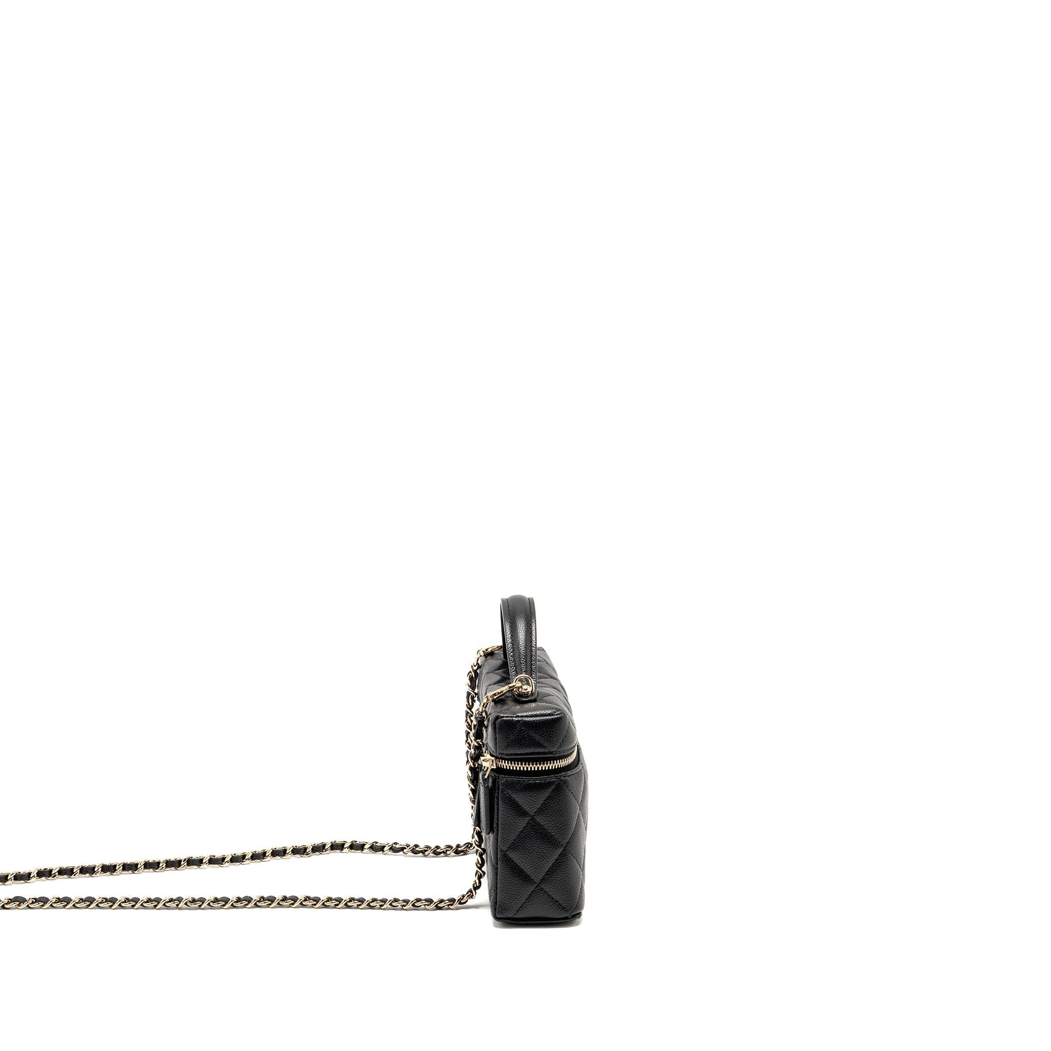 Lorenzia CC Top Handle Vanity With Chain Caviar Leather Black Light Gold-Tone Hardware