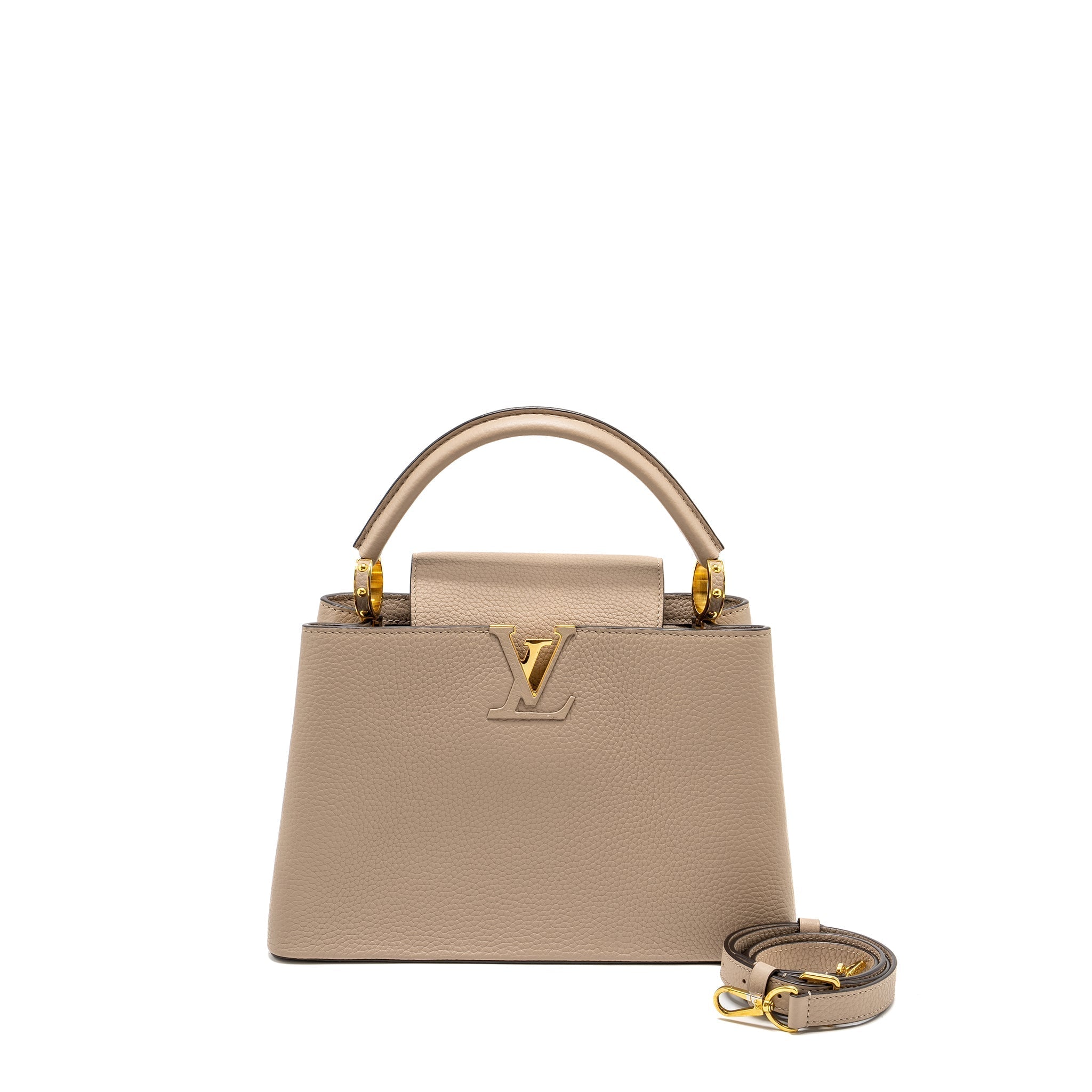 Capucines PM Calfskin Leather Handbag Grey Gold-Tone Hardware