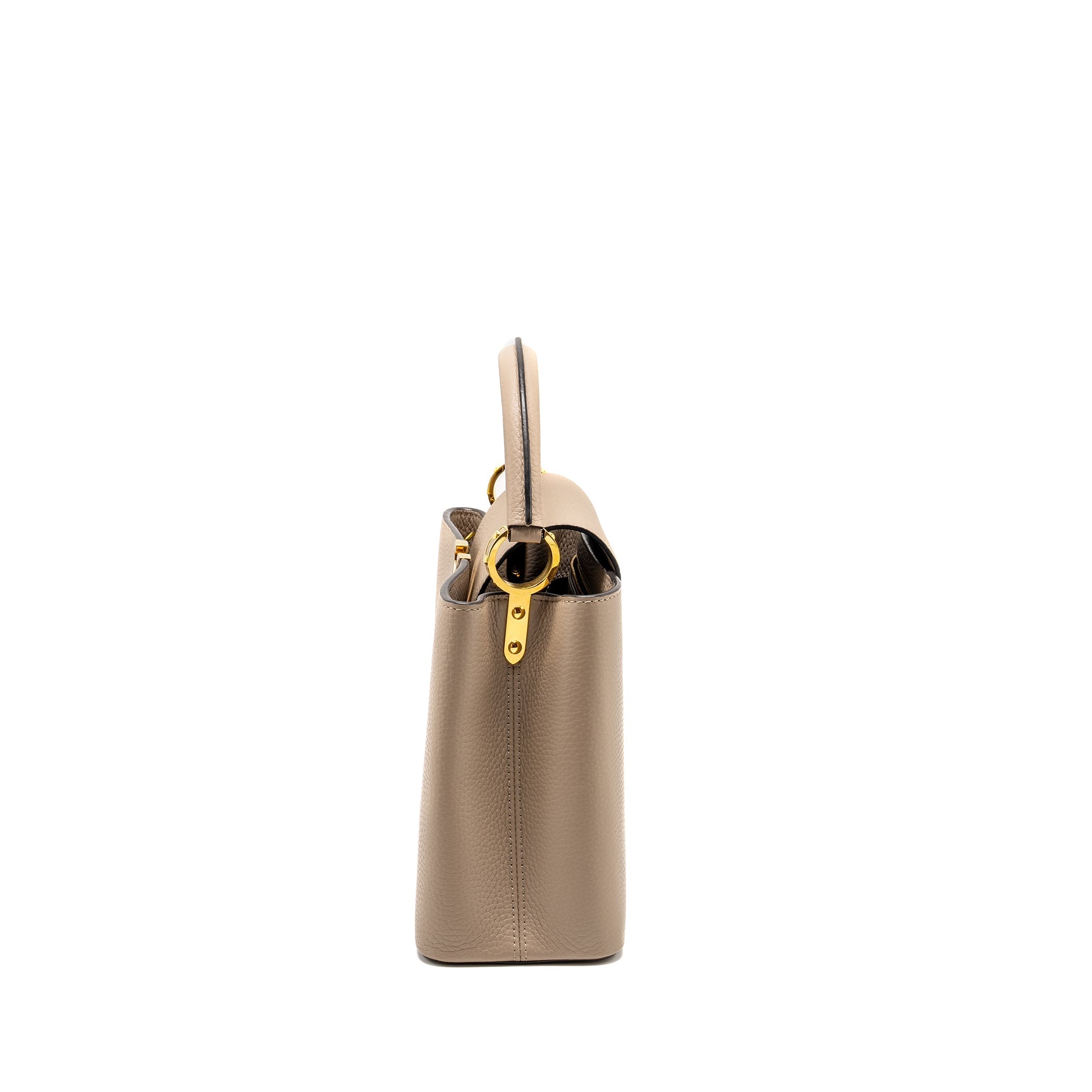 Capucines PM Calfskin Leather Handbag Grey Gold-Tone Hardware