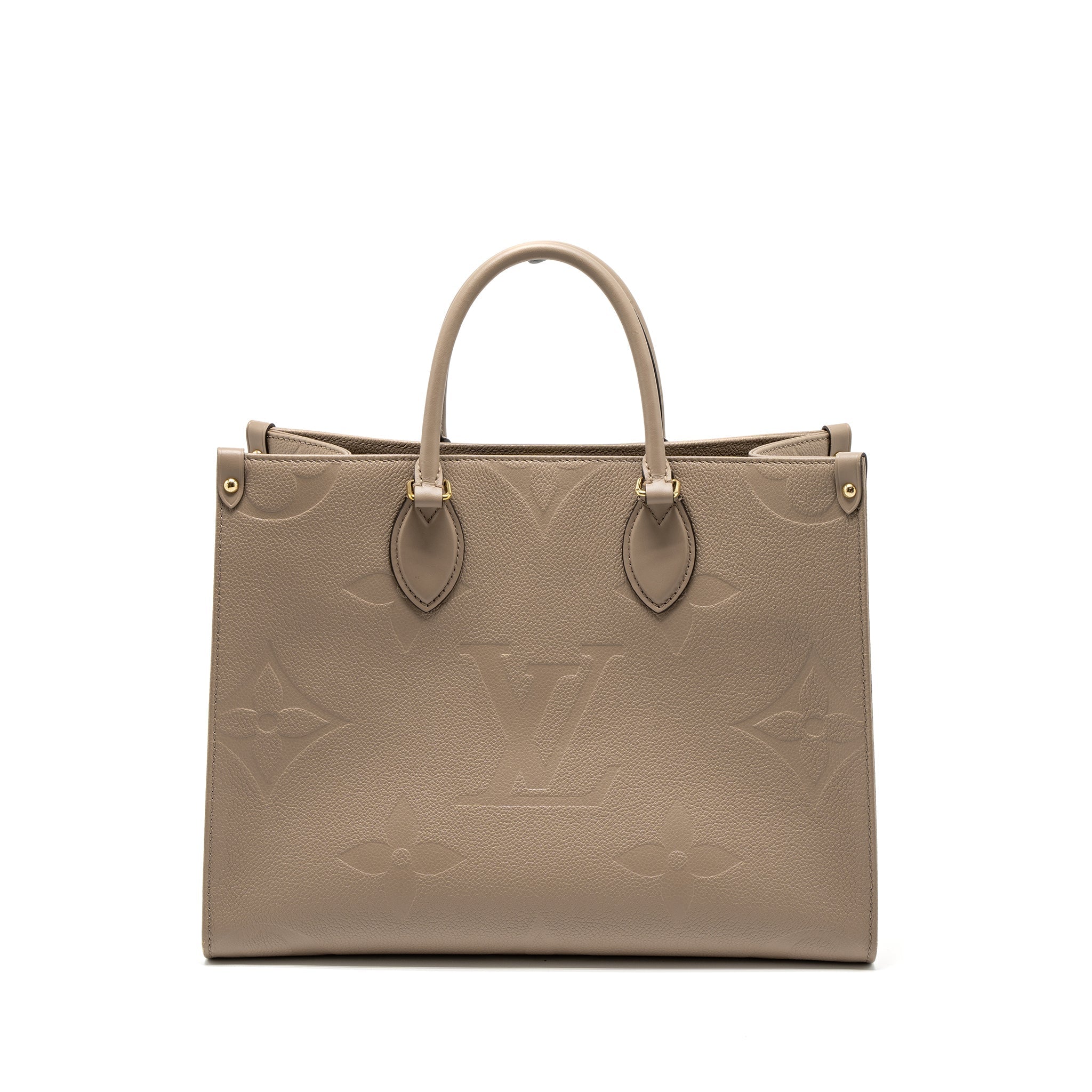 Onthego MM Tourterelle Monogram Empreinte Leather Tote Bag Gold-Tone Hardware
