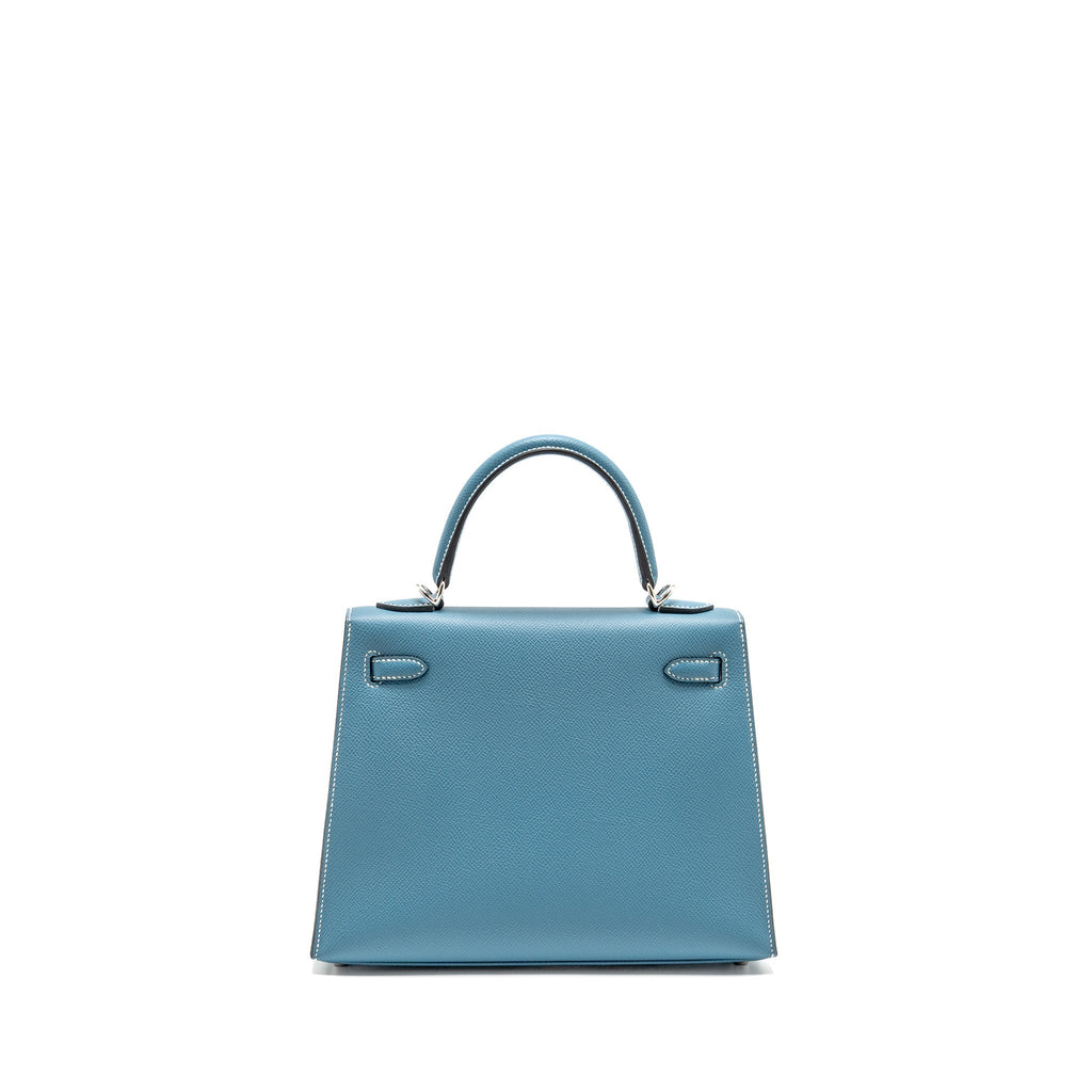 Lorenzia Kelly 25 Epsom Leather Handbag Bleu Jean Silver-Tone Hardware