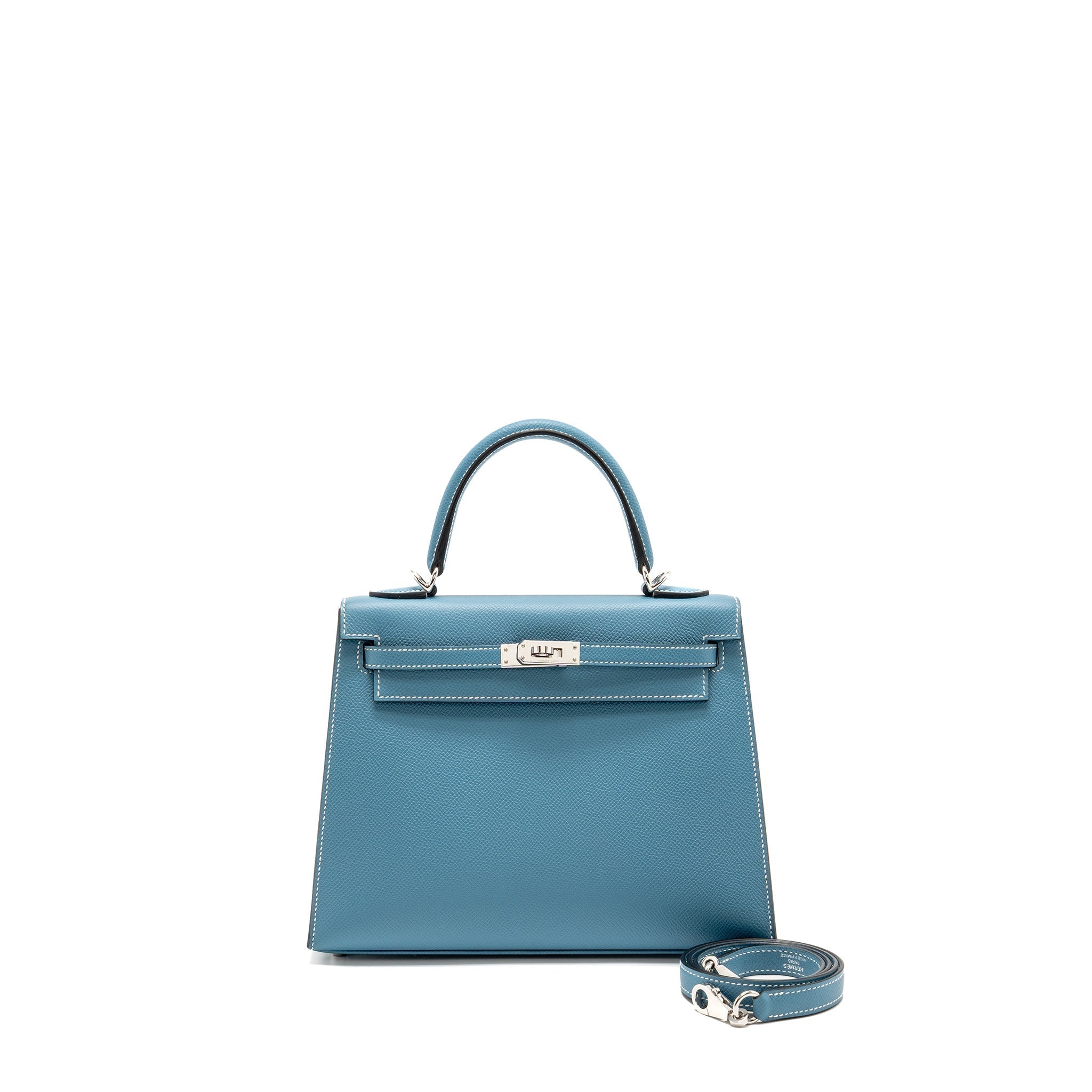 Lorenzia Kelly 25 Epsom Leather Handbag Bleu Jean Silver-Tone Hardware