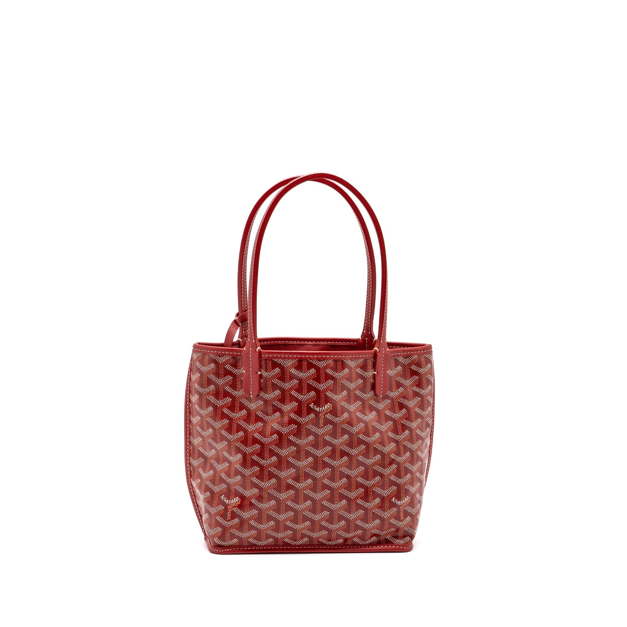 Mini Anjou Canvas Calfskin Tote Bag Red Silver-Tone Hardware