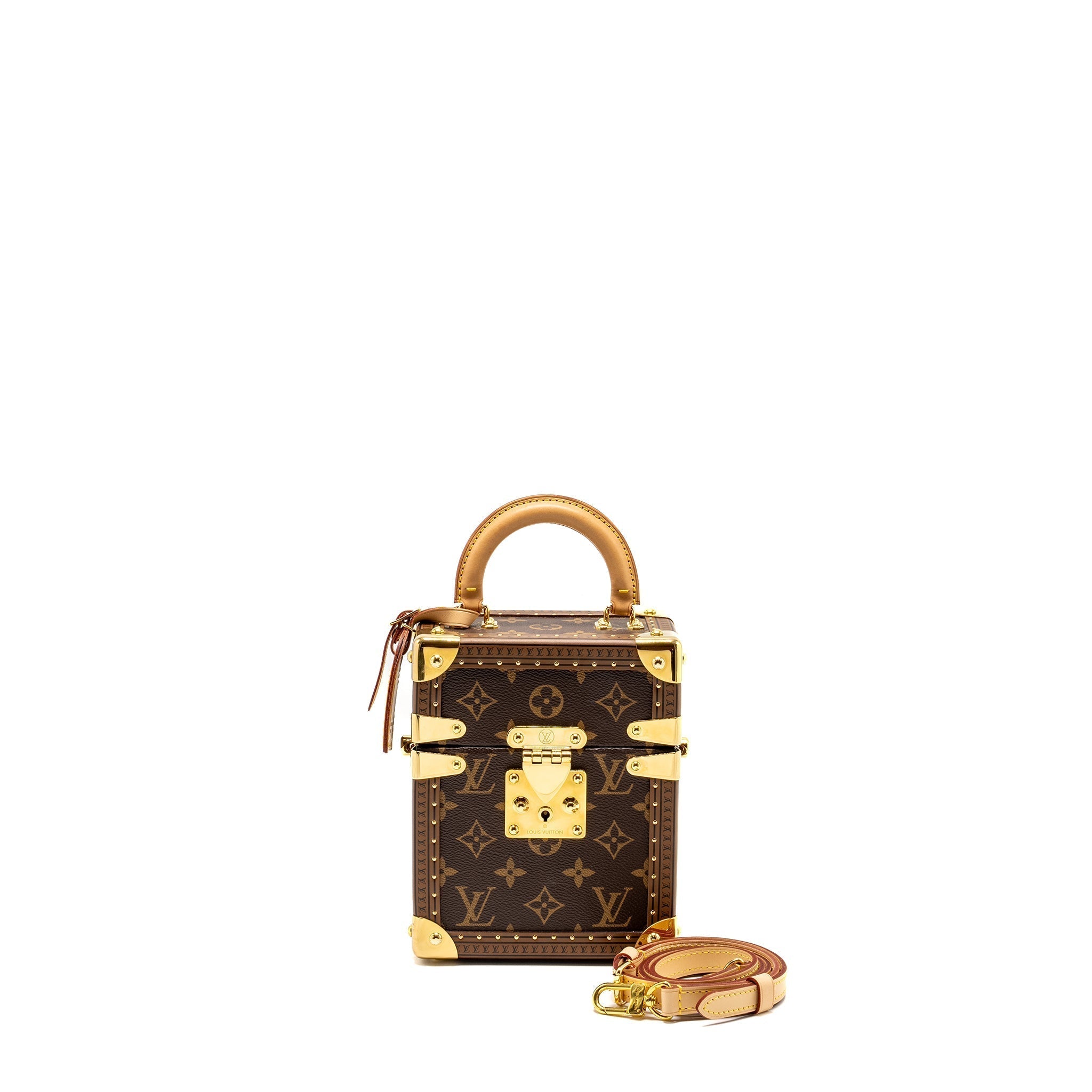 Camera Box Trunk Monogram Canvas Leather Handbag Gold Tone Hardware