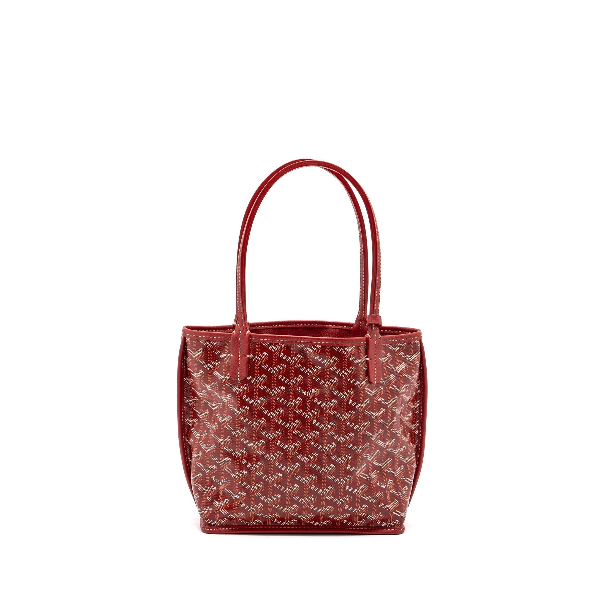 Mini Anjou Canvas Calfskin Tote Bag Red Silver-Tone Hardware