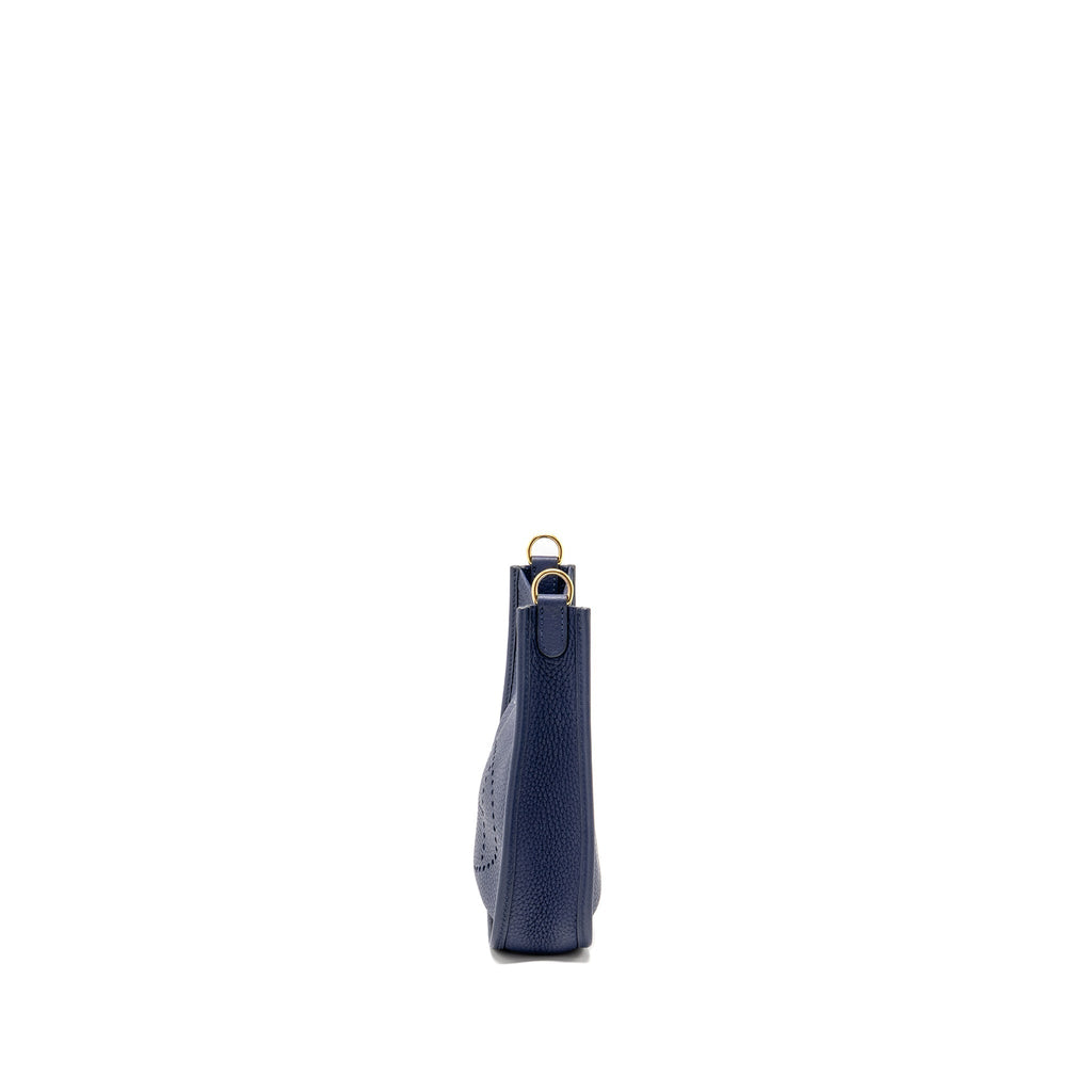 Lorenzia Mini Evelyne Clemence Leather Handbag Blue Gold-Tone Hardware