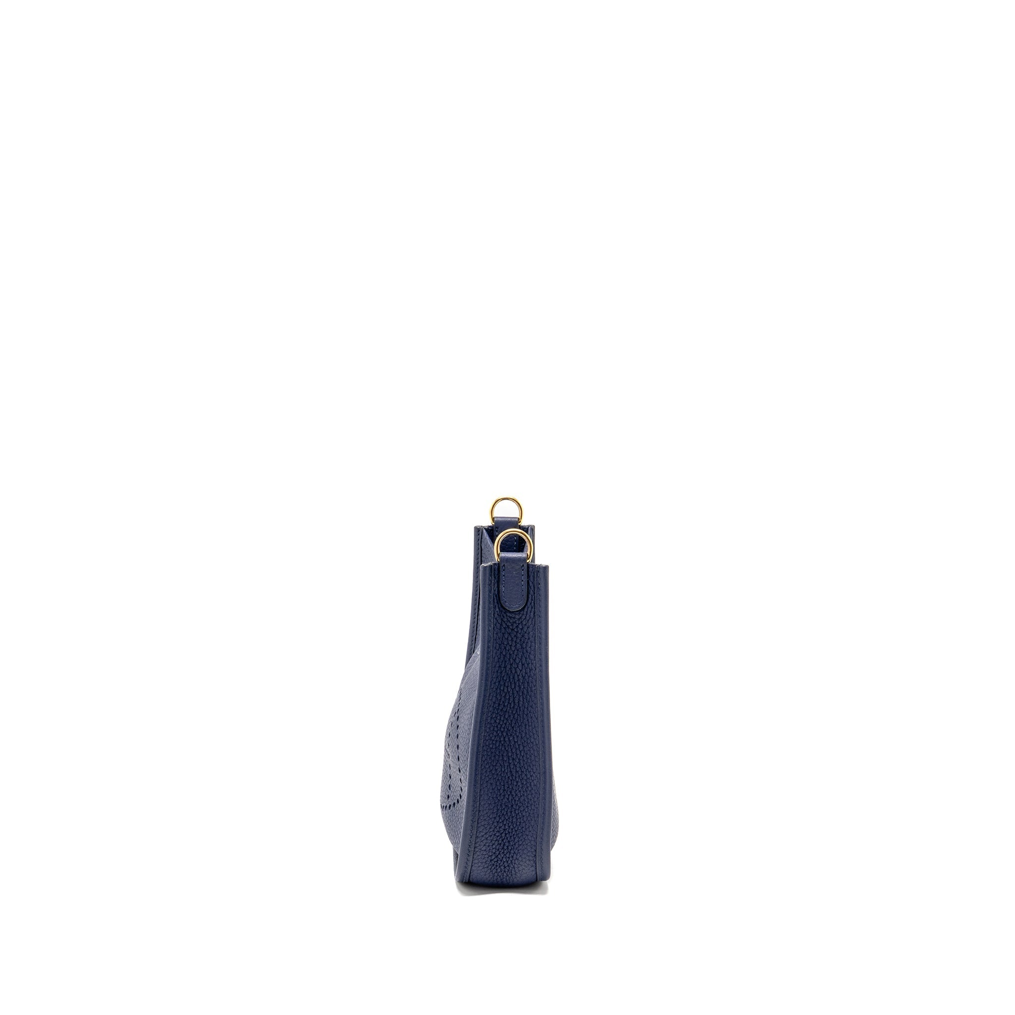Lorenzia Mini Evelyne Clemence Leather Handbag Blue Gold-Tone Hardware